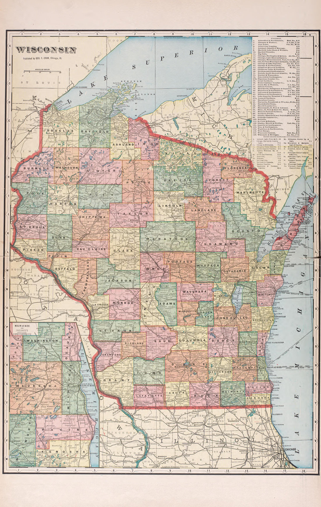 Wisconsin from Atlas of Waushara County, Wisconsin : Containing Maps of Villages, Cities and Townships of the County, Maps of State and United States 1906 by Relic Map Company