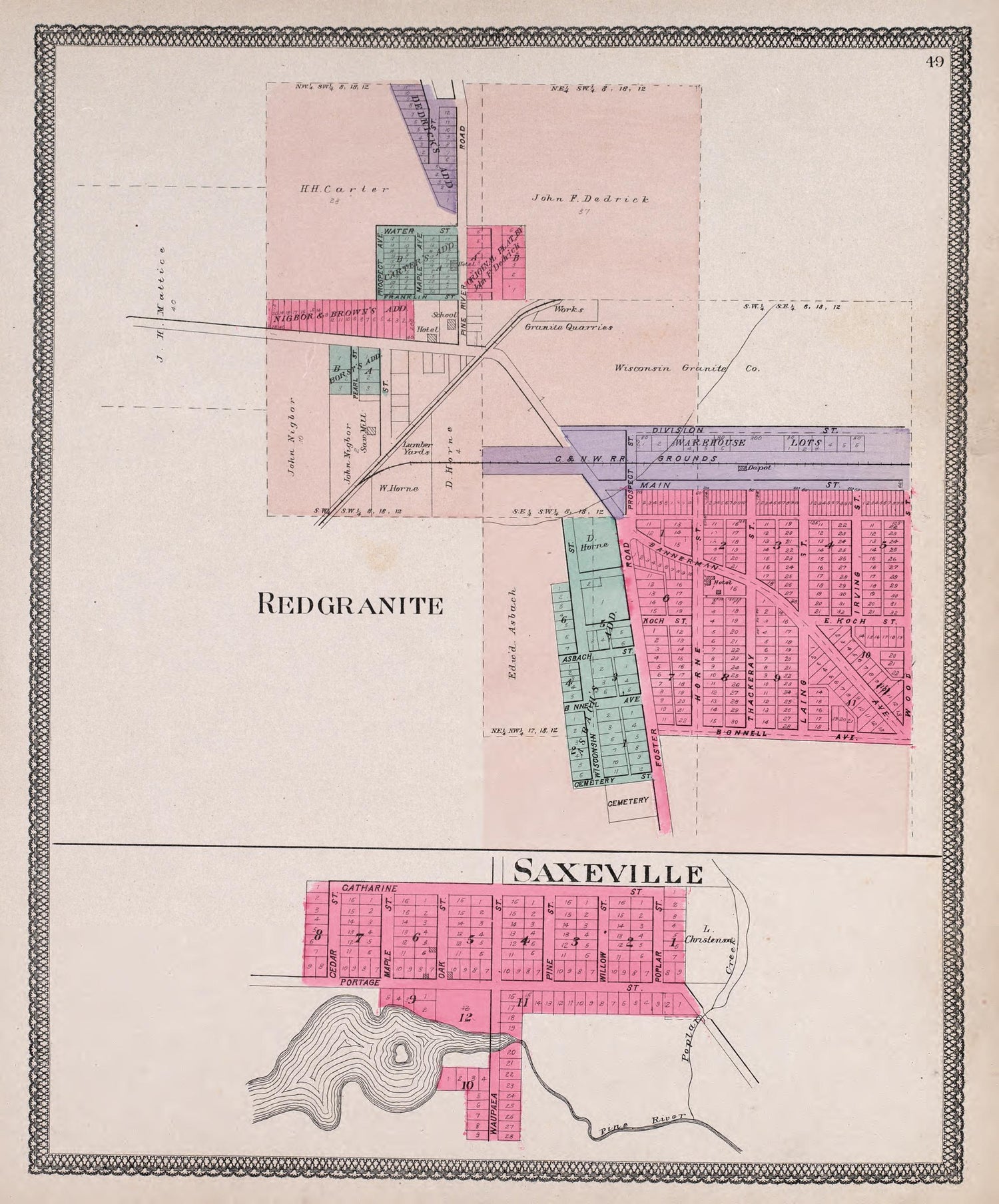 Redgranite &amp; Saxeville from Atlas of Waushara County, Wisconsin : Containing Maps of Villages, Cities and Townships of the County, Maps of State and United States 1906 by Relic Map Company