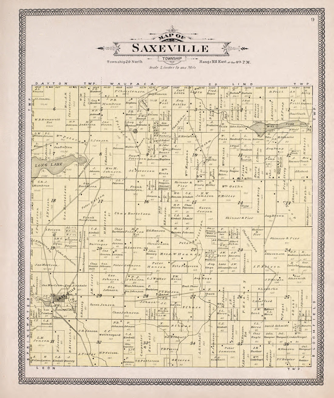 Saxeville from Atlas of Waushara County, Wisconsin : Containing Maps of Villages, Cities and Townships of the County, Maps of State and United States 1906 by Relic Map Company