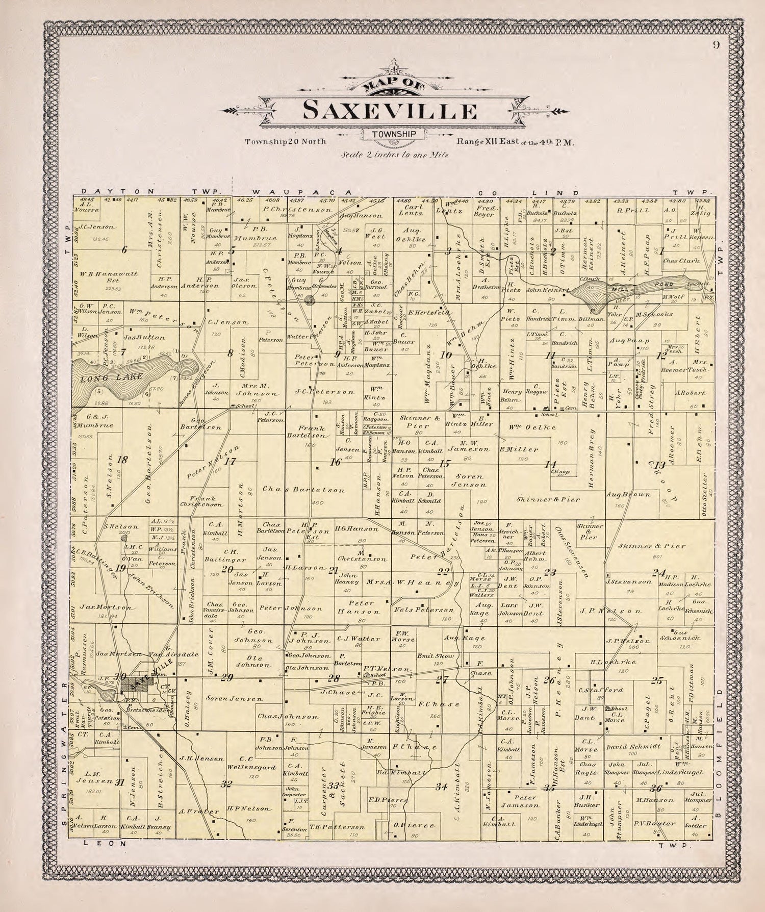 Saxeville from Atlas of Waushara County, Wisconsin : Containing Maps of Villages, Cities and Townships of the County, Maps of State and United States 1906 by Relic Map Company