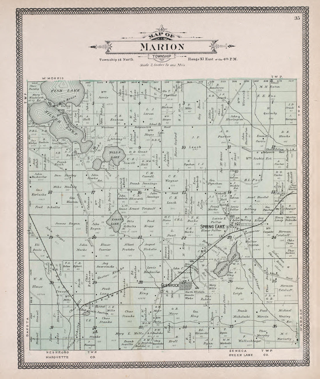 Marion from Atlas of Waushara County, Wisconsin : Containing Maps of Villages, Cities and Townships of the County, Maps of State and United States 1906 by Relic Map Company