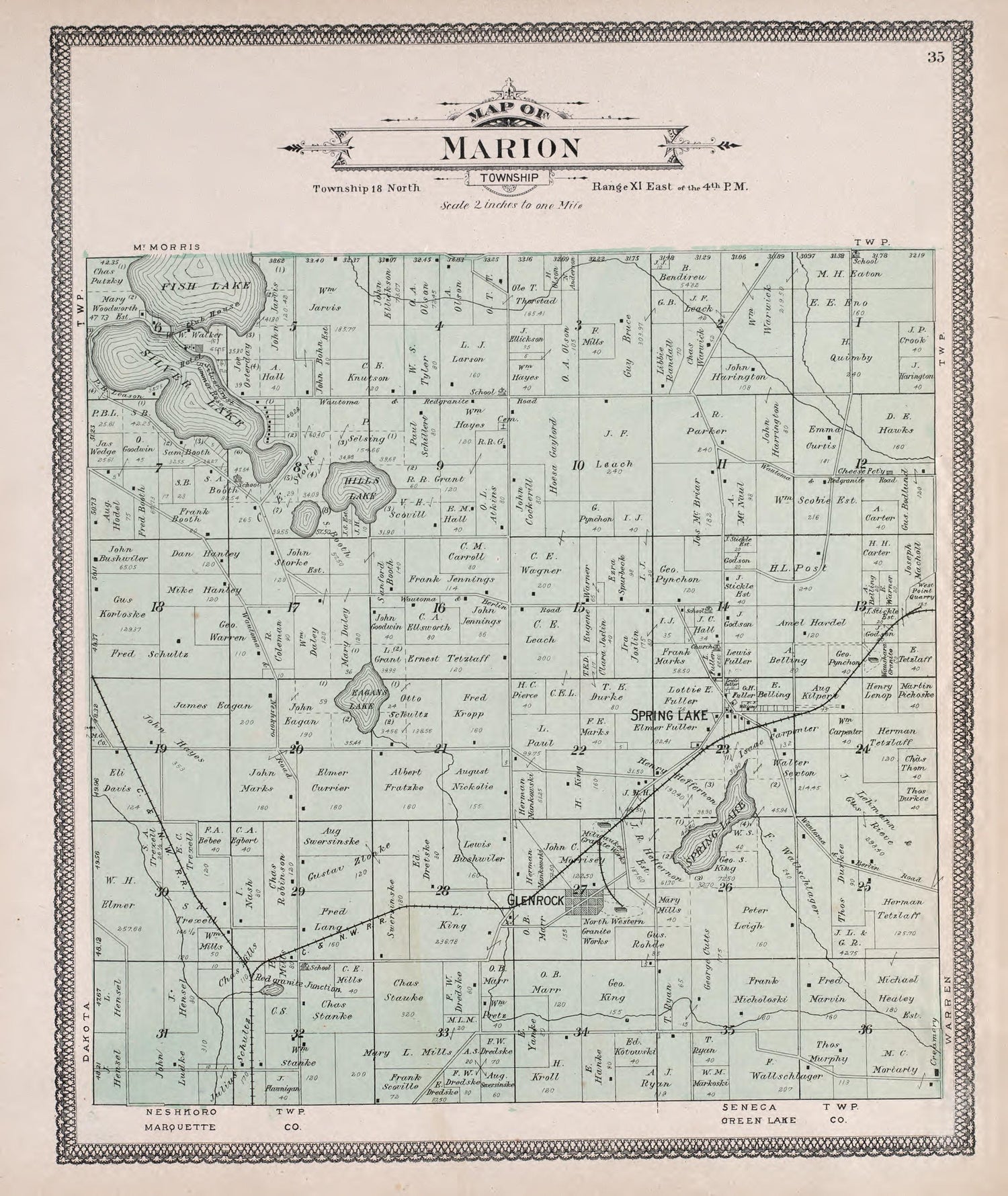 Marion from Atlas of Waushara County, Wisconsin : Containing Maps of Villages, Cities and Townships of the County, Maps of State and United States 1906 by Relic Map Company