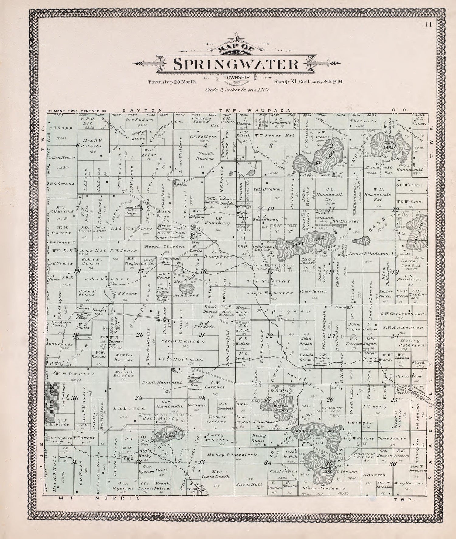 Springwater from Atlas of Waushara County, Wisconsin : Containing Maps of Villages, Cities and Townships of the County, Maps of State and United States 1906 by Relic Map Company