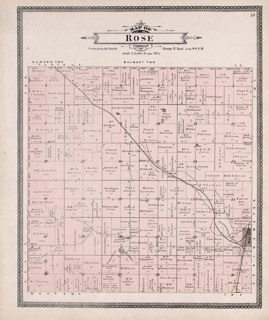 Rose from Atlas of Waushara County, Wisconsin : Containing Maps of Villages, Cities and Townships of the County, Maps of State and United States 1906 by Relic Map Company