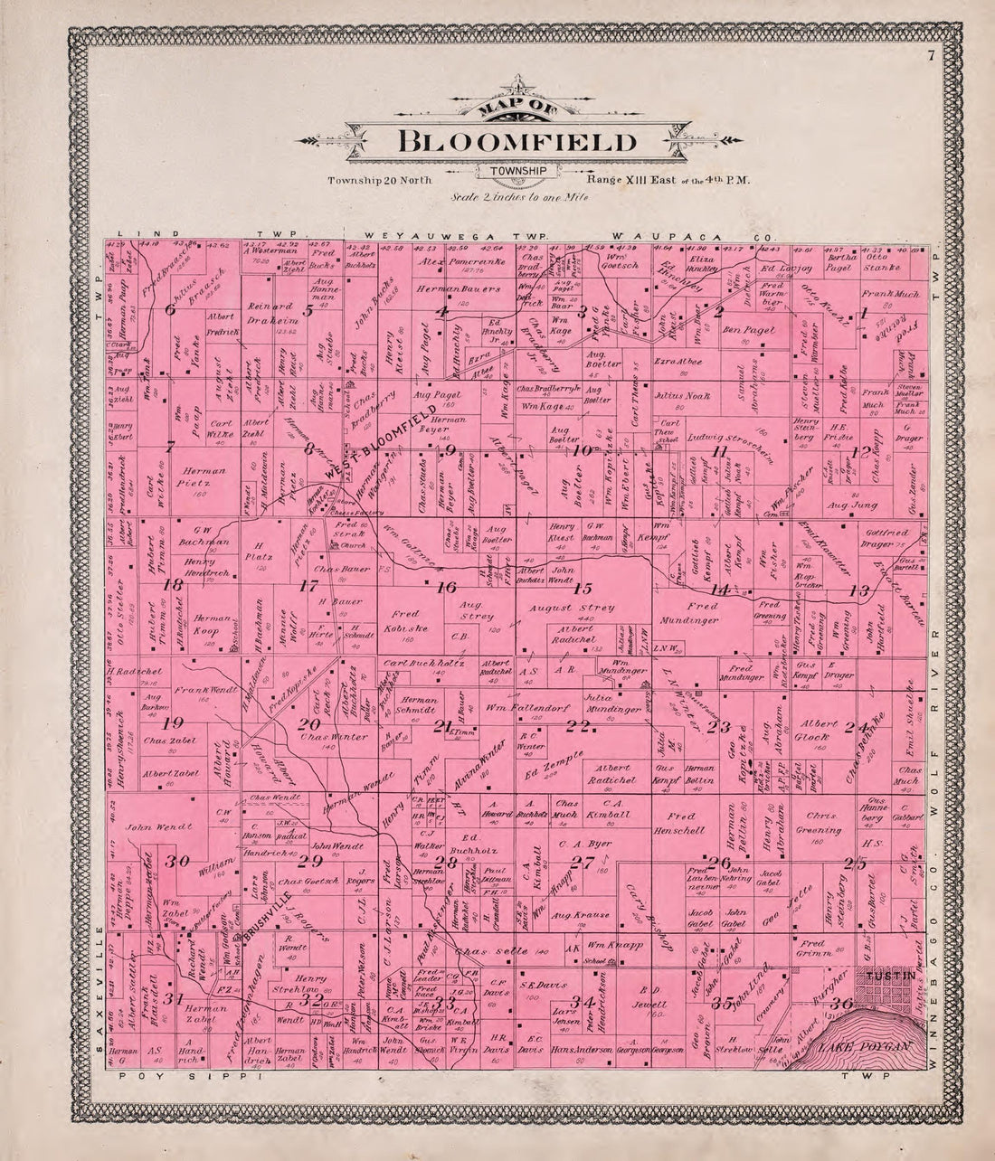 Bloomfield from Atlas of Waushara County, Wisconsin : Containing Maps of Villages, Cities and Townships of the County, Maps of State and United States 1906 by Relic Map Company