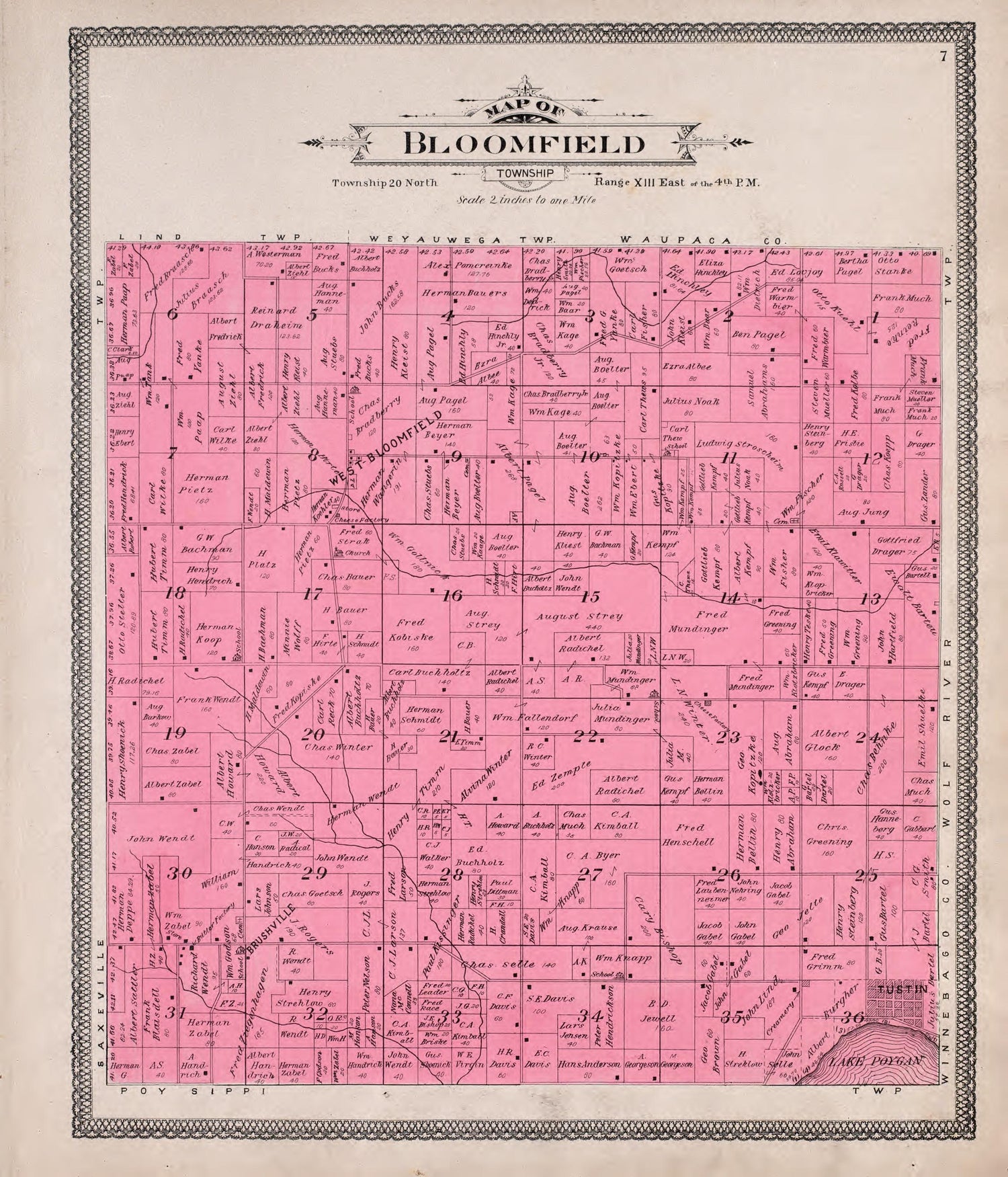 Bloomfield from Atlas of Waushara County, Wisconsin : Containing Maps of Villages, Cities and Townships of the County, Maps of State and United States 1906 by Relic Map Company