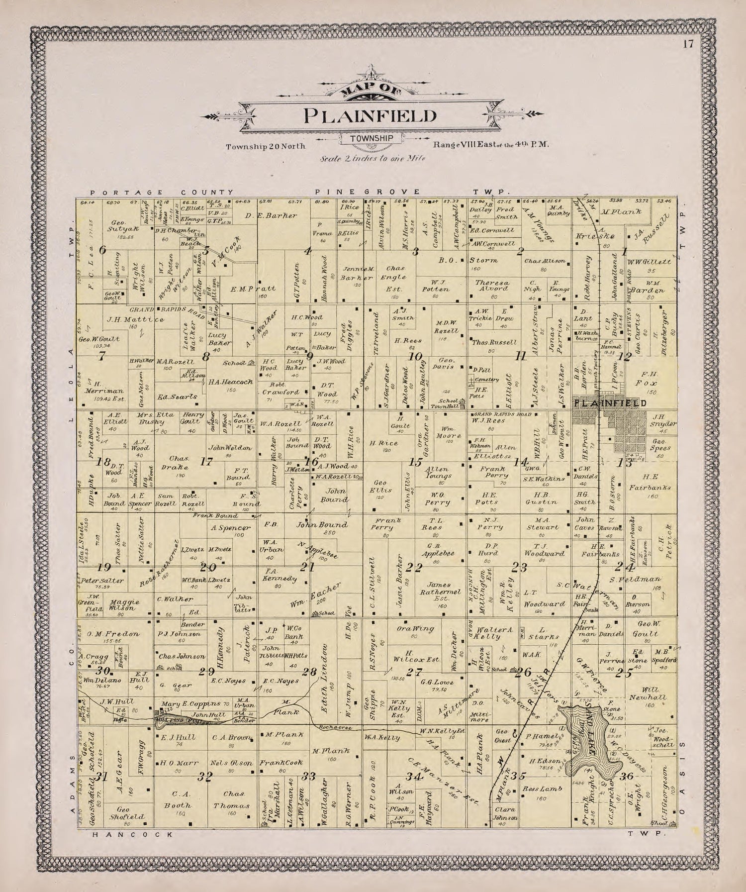 Plainfield from Atlas of Waushara County, Wisconsin : Containing Maps of Villages, Cities and Townships of the County, Maps of State and United States 1906 by Relic Map Company