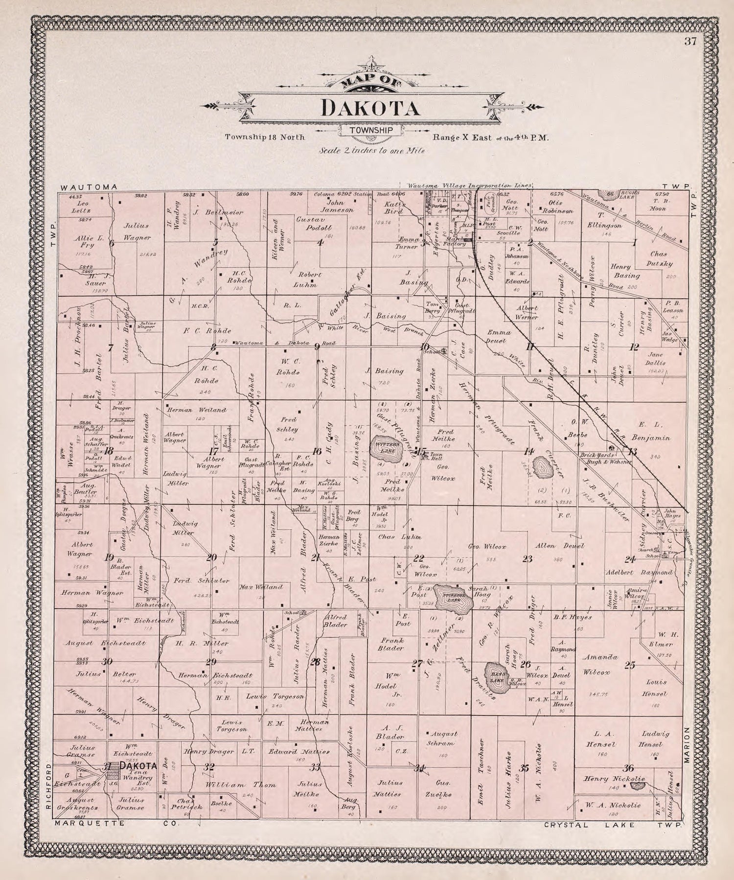 Dakota from Atlas of Waushara County, Wisconsin : Containing Maps of Villages, Cities and Townships of the County, Maps of State and United States 1906 by Relic Map Company