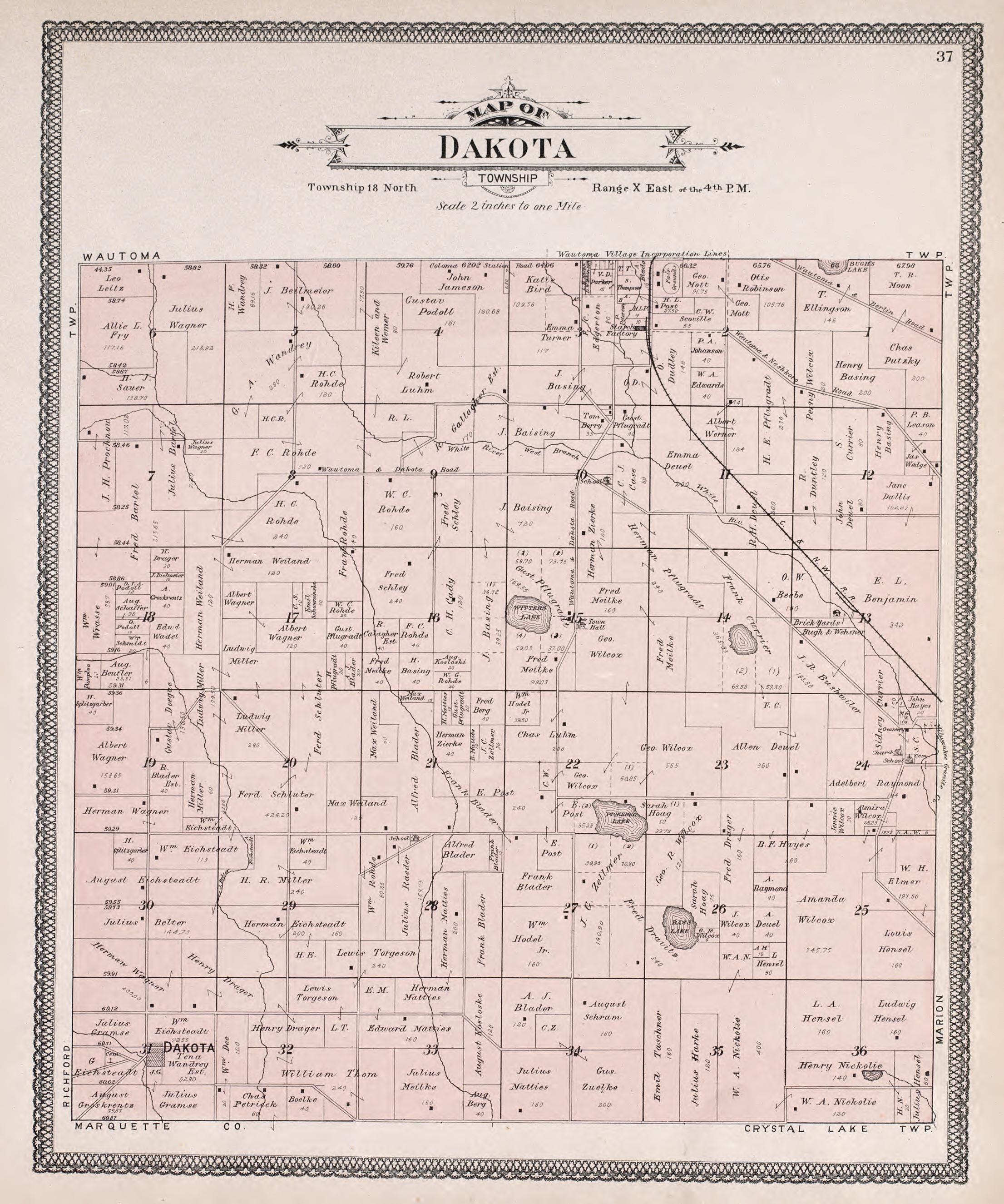 Dakota from Atlas of Waushara County, Wisconsin : Containing Maps of Villages, Cities and Townships of the County, Maps of State and United States 1906 by Relic Map Company