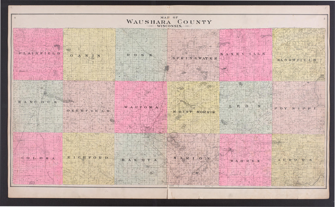 Waushara County from Atlas of Waushara County, Wisconsin : Containing Maps of Villages, Cities and Townships of the County, Maps of State and United States 1906 by Relic Map Company