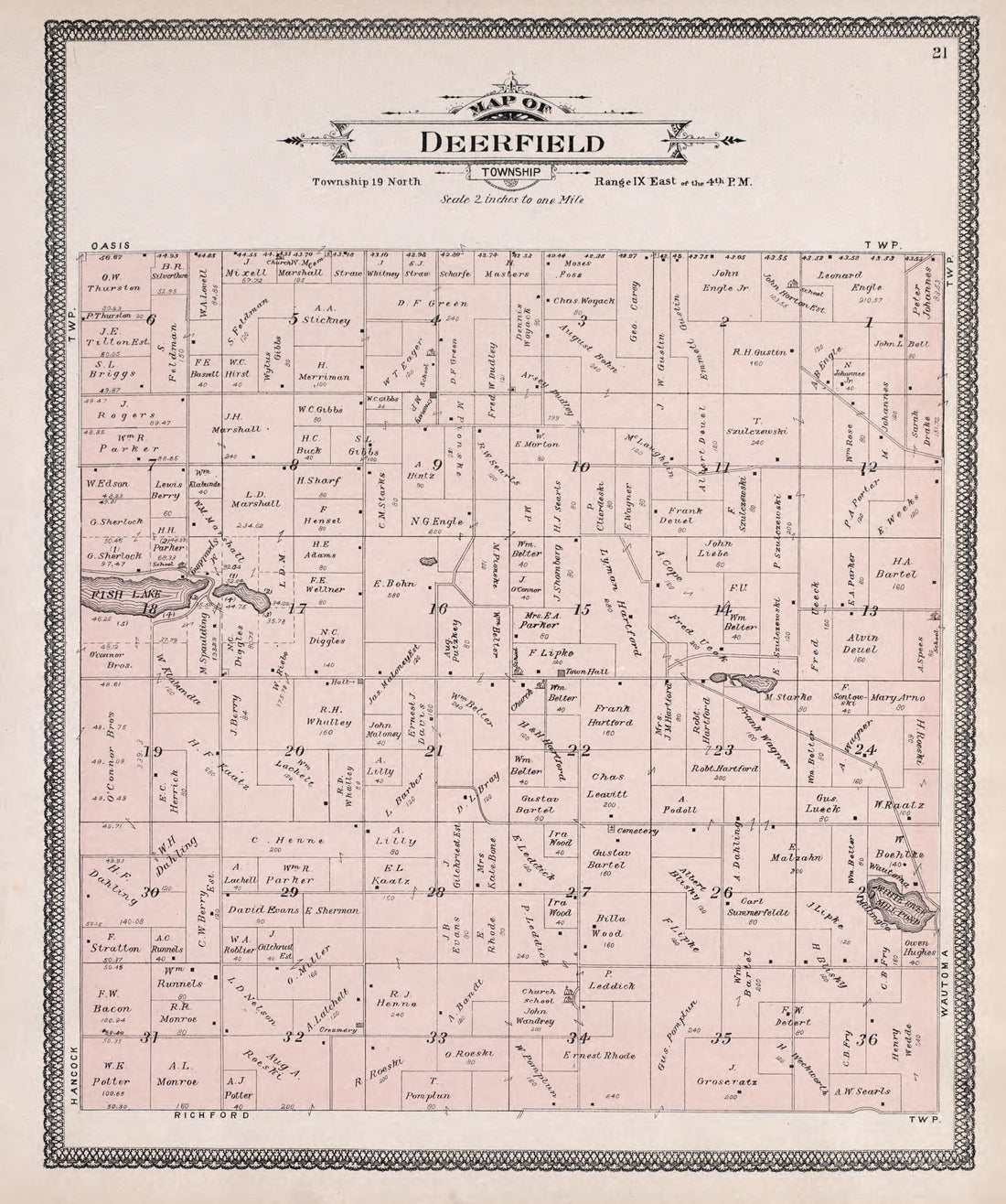 Deerfield from Atlas of Waushara County, Wisconsin : Containing Maps of Villages, Cities and Townships of the County, Maps of State and United States 1906 by Relic Map Company
