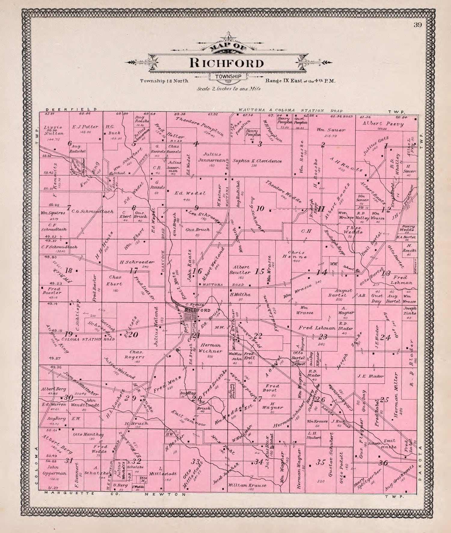 Richford from Atlas of Waushara County, Wisconsin : Containing Maps of Villages, Cities and Townships of the County, Maps of State and United States 1906 by Relic Map Company