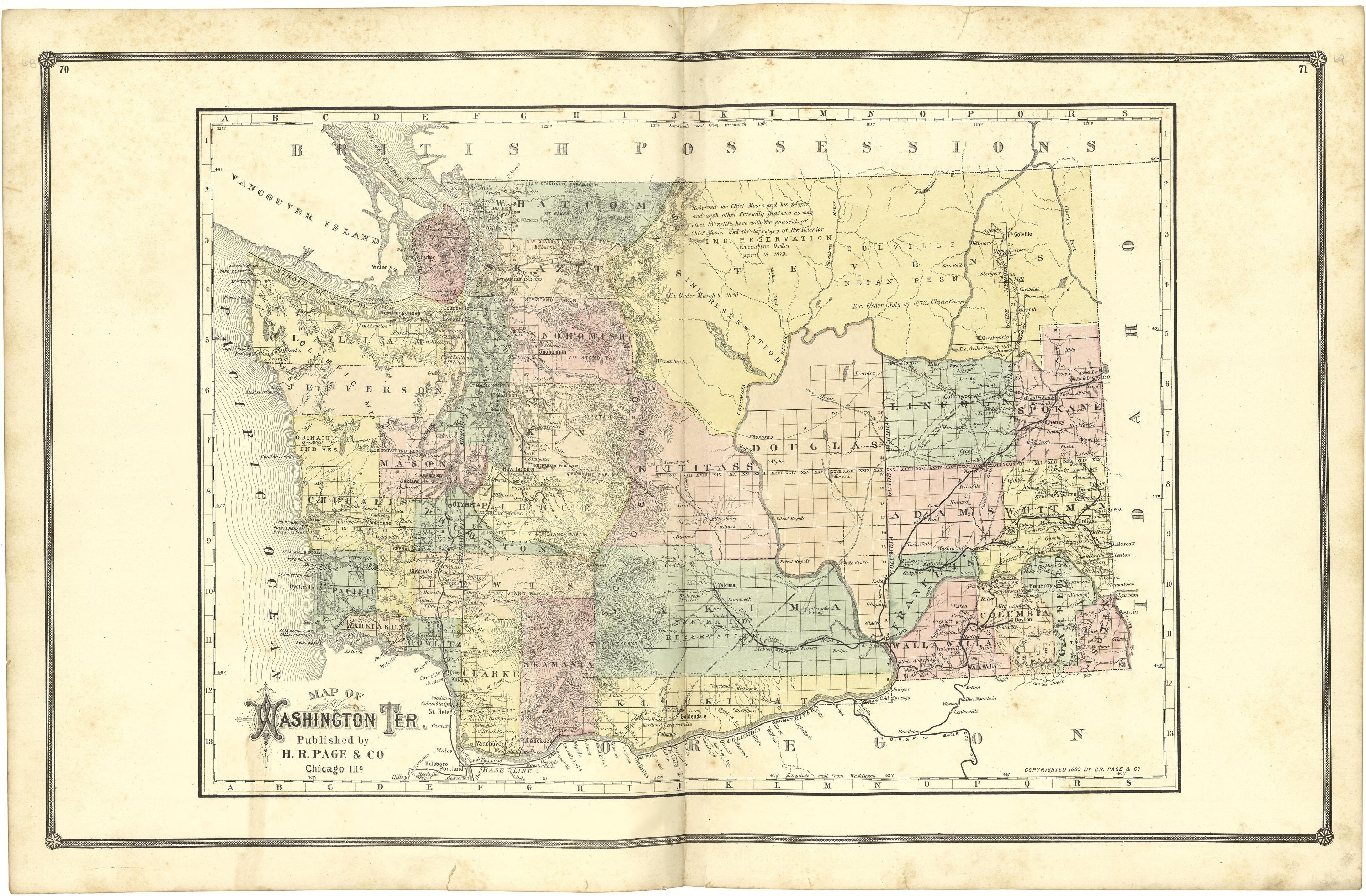 Map of Washington Territory from Illustrated Atlas of Lake County, Illinois : Containing Maps of Every Township In the County, With Village and City Plats : Also Maps of Michigan ... Texas, and Washington Territory : Compiled … 1885 by Relic Map Company
