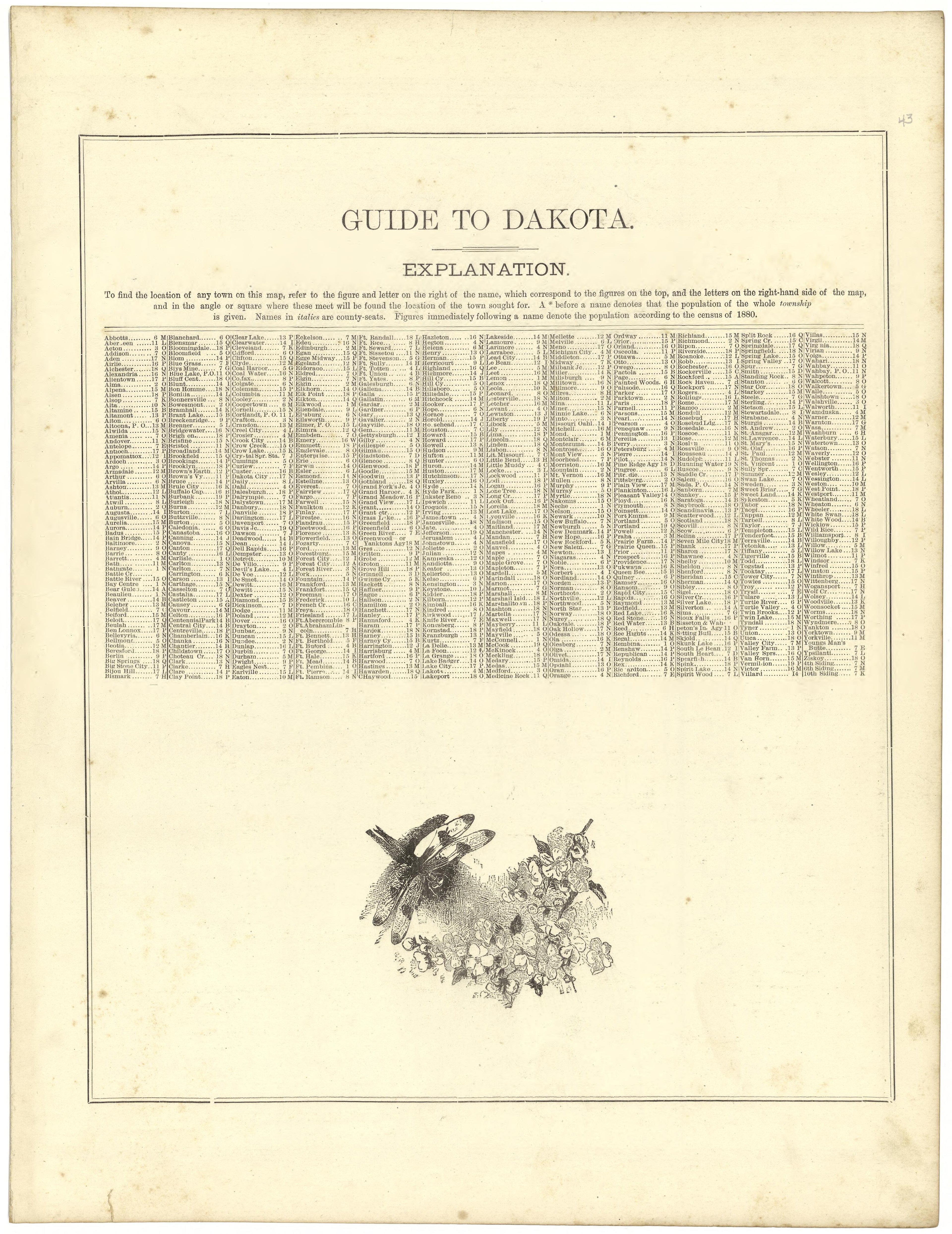 Guide to Dakota from Illustrated Atlas of Lake County, Illinois : Containing Maps of Every Township In the County, With Village and City Plats : Also Maps of Michigan ... Texas, and Washington Territory : Compiled … 1885 by Relic Map Company