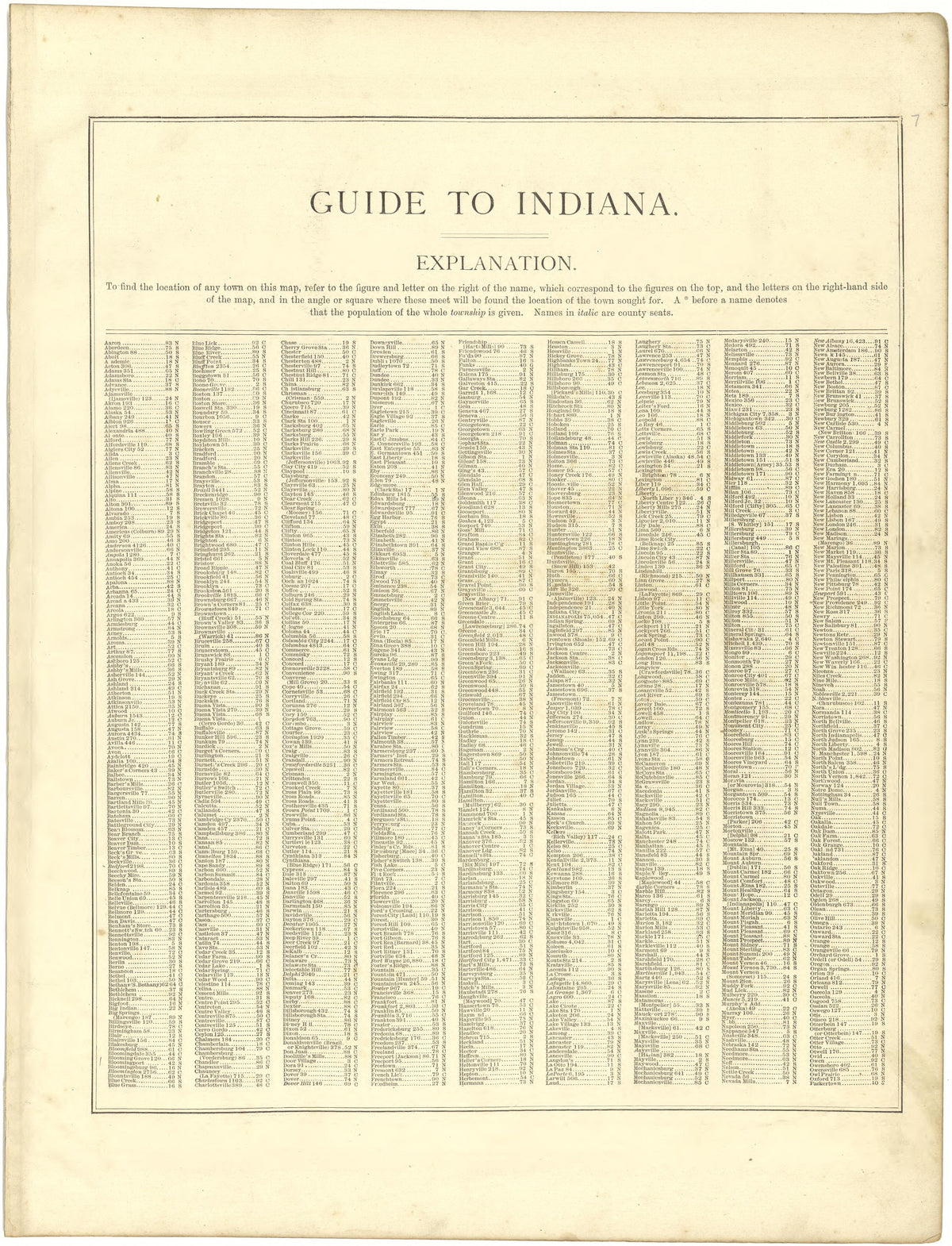 Guide to Indiana from Illustrated Atlas of Lake County, Illinois : Containing Maps of Every Township In the County, With Village and City Plats : Also Maps of Michigan ... Texas, and Washington Territory : Compiled … 1885 by Relic Map Company