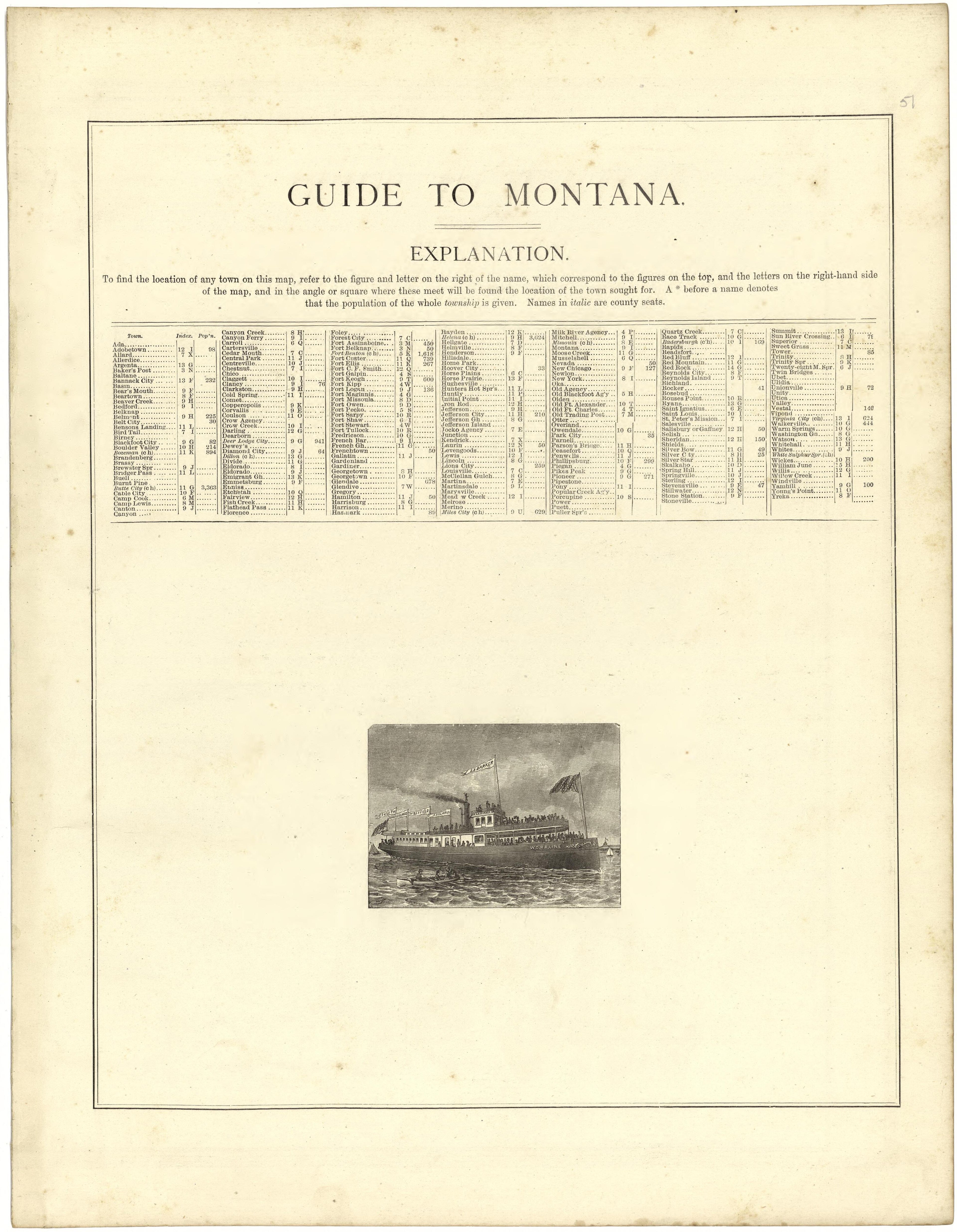 Guide to Montana from Illustrated Atlas of Lake County, Illinois : Containing Maps of Every Township In the County, With Village and City Plats : Also Maps of Michigan ... Texas, and Washington Territory : Compiled … 1885 by Relic Map Company