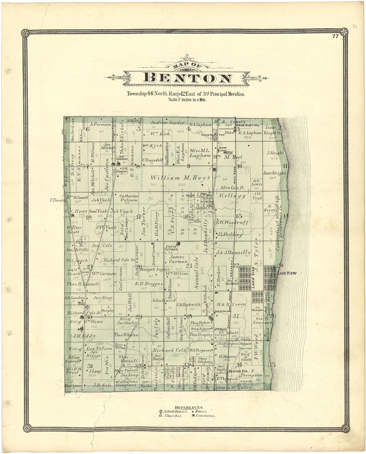 Map of Benton from Illustrated Atlas of Lake County, Illinois : Containing Maps of Every Township In the County, With Village and City Plats : Also Maps of Michigan ... Texas, and Washington Territory : Compiled … 1885 by Relic Map Company