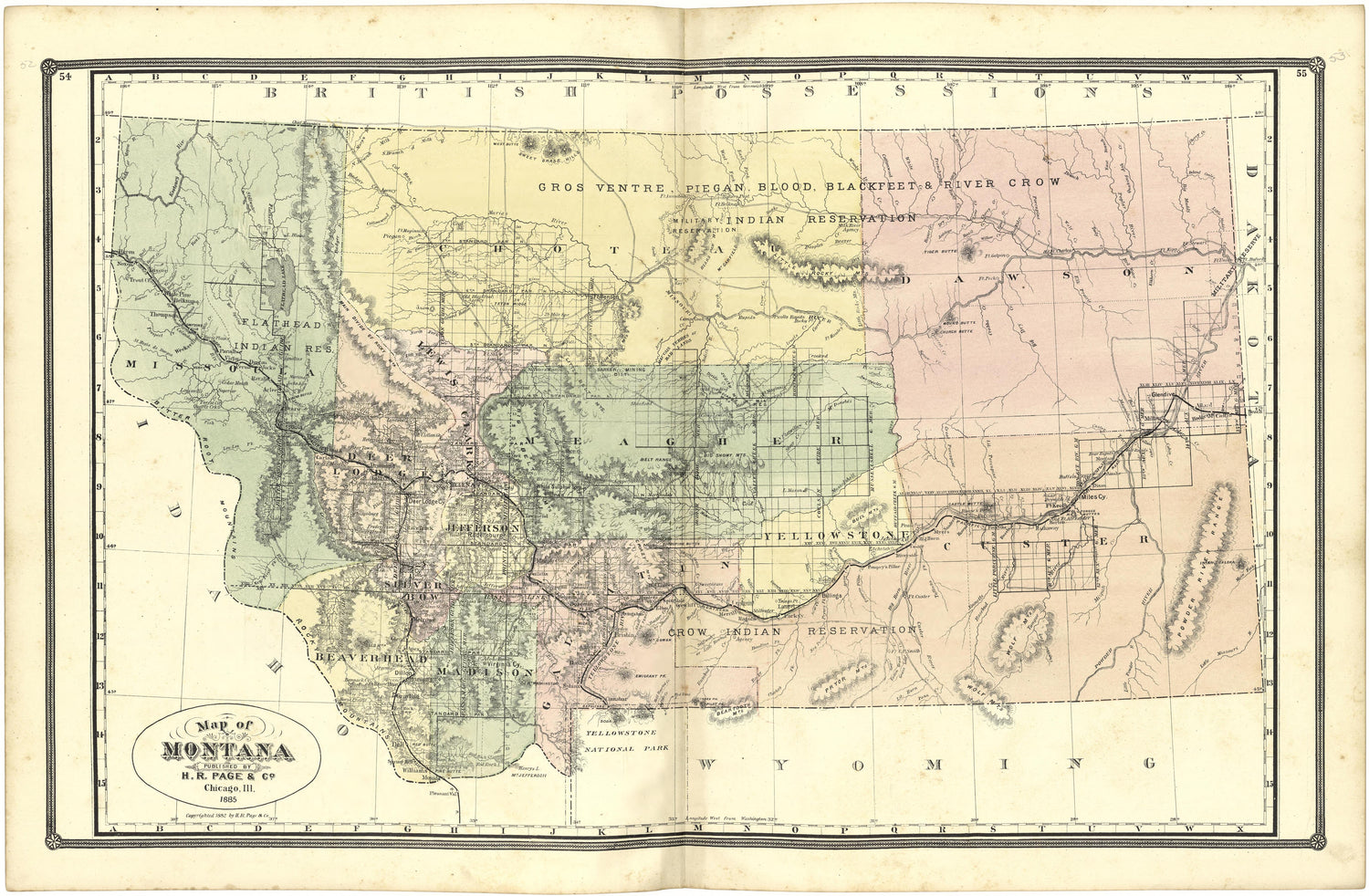 Map of Montana from Illustrated Atlas of Lake County, Illinois : Containing Maps of Every Township In the County, With Village and City Plats : Also Maps of Michigan ... Texas, and Washington Territory : Compiled … 1885 by Relic Map Company