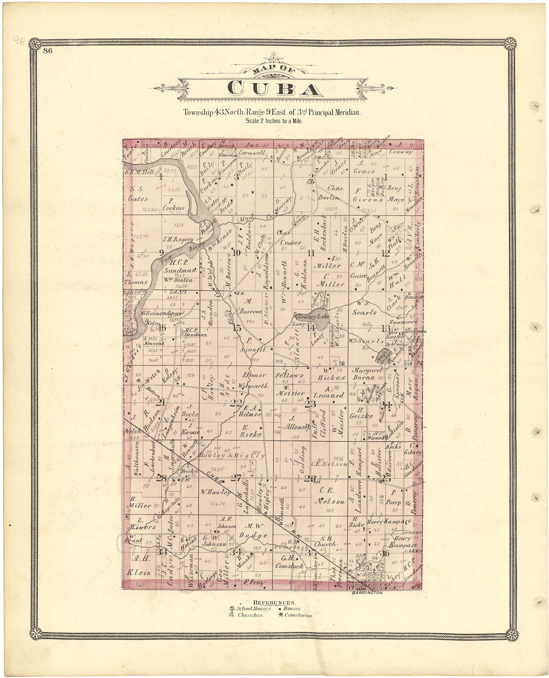 Map of Cuba from Illustrated Atlas of Lake County, Illinois : Containing Maps of Every Township In the County, With Village and City Plats : Also Maps of Michigan ... Texas, and Washington Territory : Compiled … 1885 by Relic Map Company