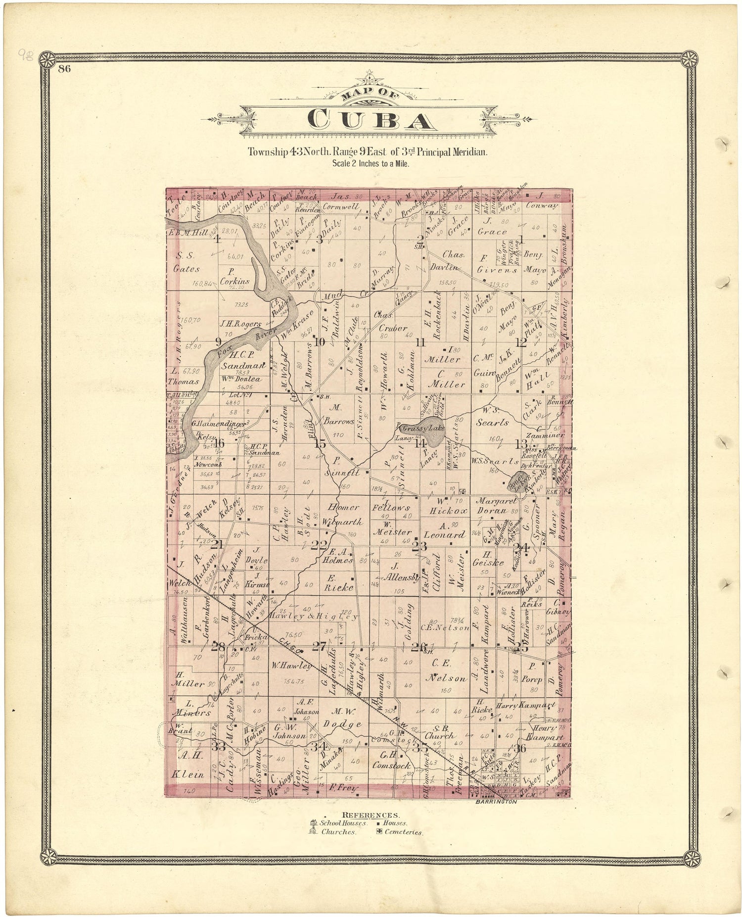 Map of Cuba from Illustrated Atlas of Lake County, Illinois : Containing Maps of Every Township In the County, With Village and City Plats : Also Maps of Michigan ... Texas, and Washington Territory : Compiled … 1885 by Relic Map Company