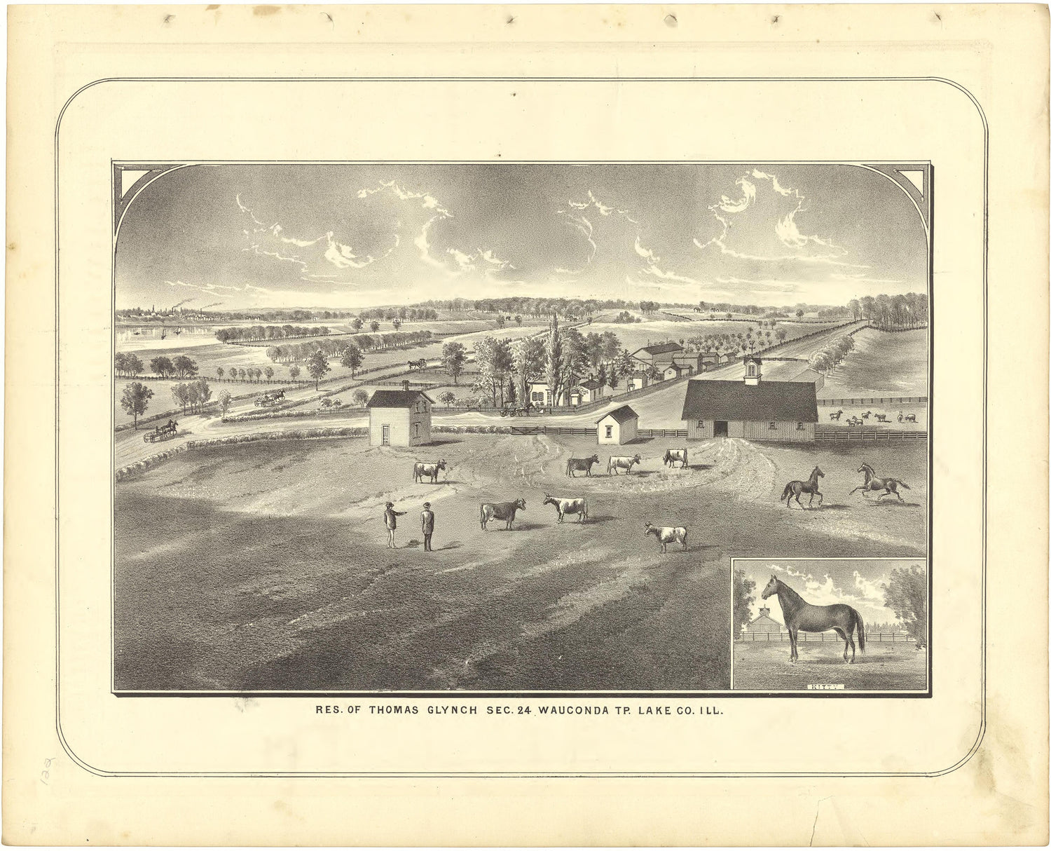 Illustration - Residence of Thomas Glynch from Illustrated Atlas of Lake County, Illinois : Containing Maps of Every Township In the County, With Village and City Plats : Also Maps of Michigan ... Texas, and Washington Territory : Compiled … 1885 by Relic Map Company