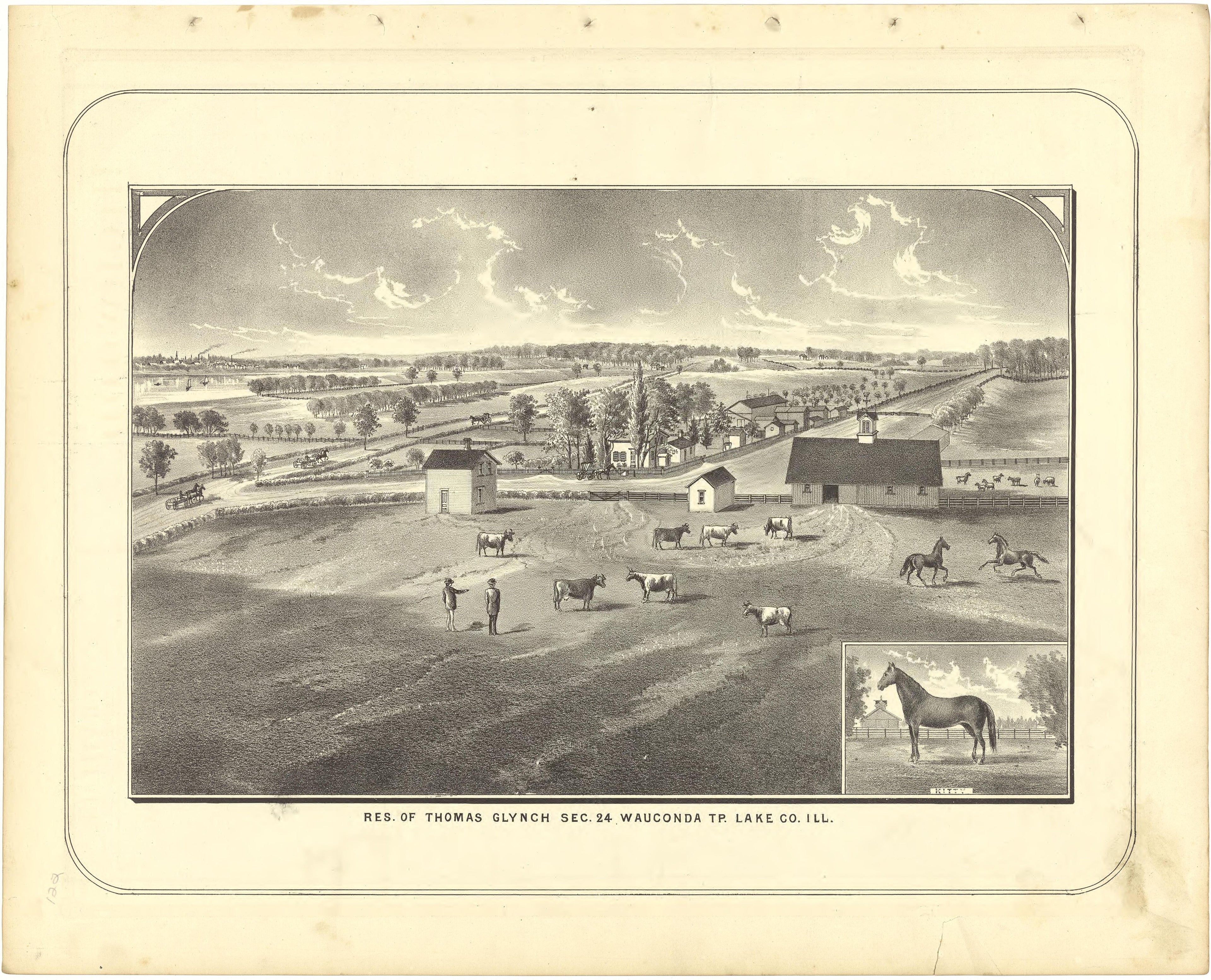 Illustration - Residence of Thomas Glynch from Illustrated Atlas of Lake County, Illinois : Containing Maps of Every Township In the County, With Village and City Plats : Also Maps of Michigan ... Texas, and Washington Territory : Compiled … 1885 by Relic Map Company