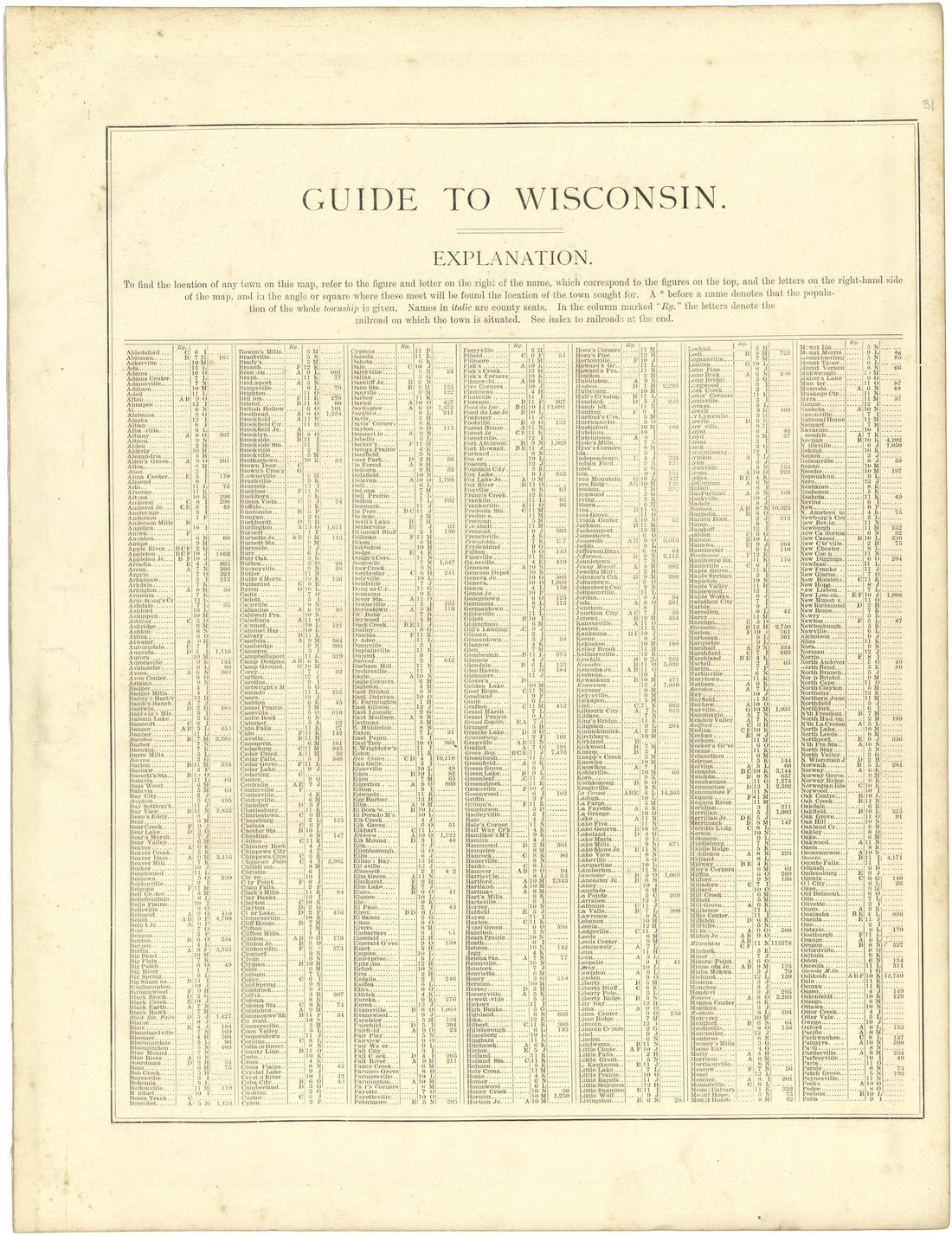 Guide to Wisconsin from Illustrated Atlas of Lake County, Illinois : Containing Maps of Every Township In the County, With Village and City Plats : Also Maps of Michigan ... Texas, and Washington Territory : Compiled … 1885 by Relic Map Company