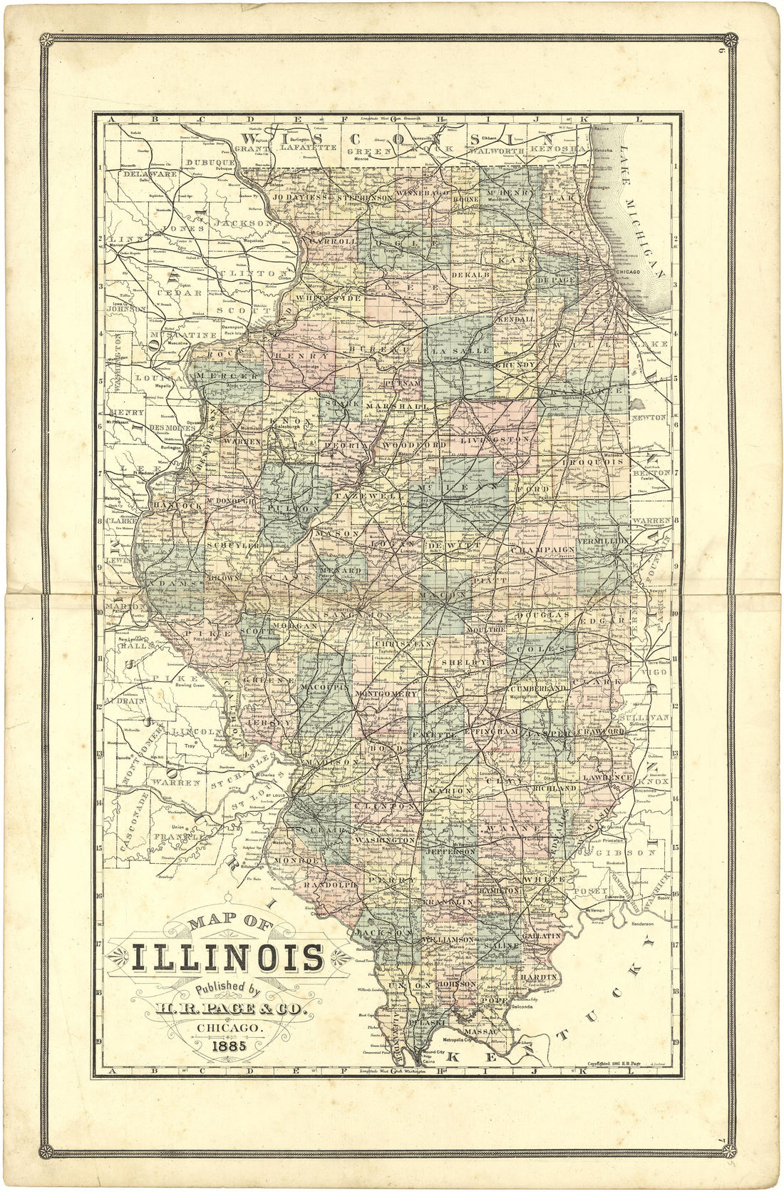 Map of Illinois from Illustrated Atlas of Lake County, Illinois : Containing Maps of Every Township In the County, With Village and City Plats : Also Maps of Michigan ... Texas, and Washington Territory : Compiled … 1885 by Relic Map Company