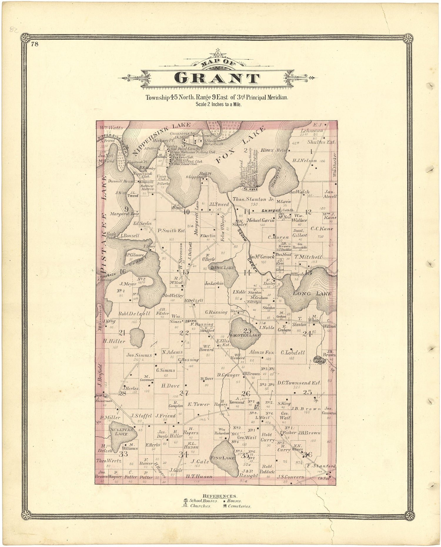 Map of Grant from Illustrated Atlas of Lake County, Illinois : Containing Maps of Every Township In the County, With Village and City Plats : Also Maps of Michigan ... Texas, and Washington Territory : Compiled … 1885 by Relic Map Company