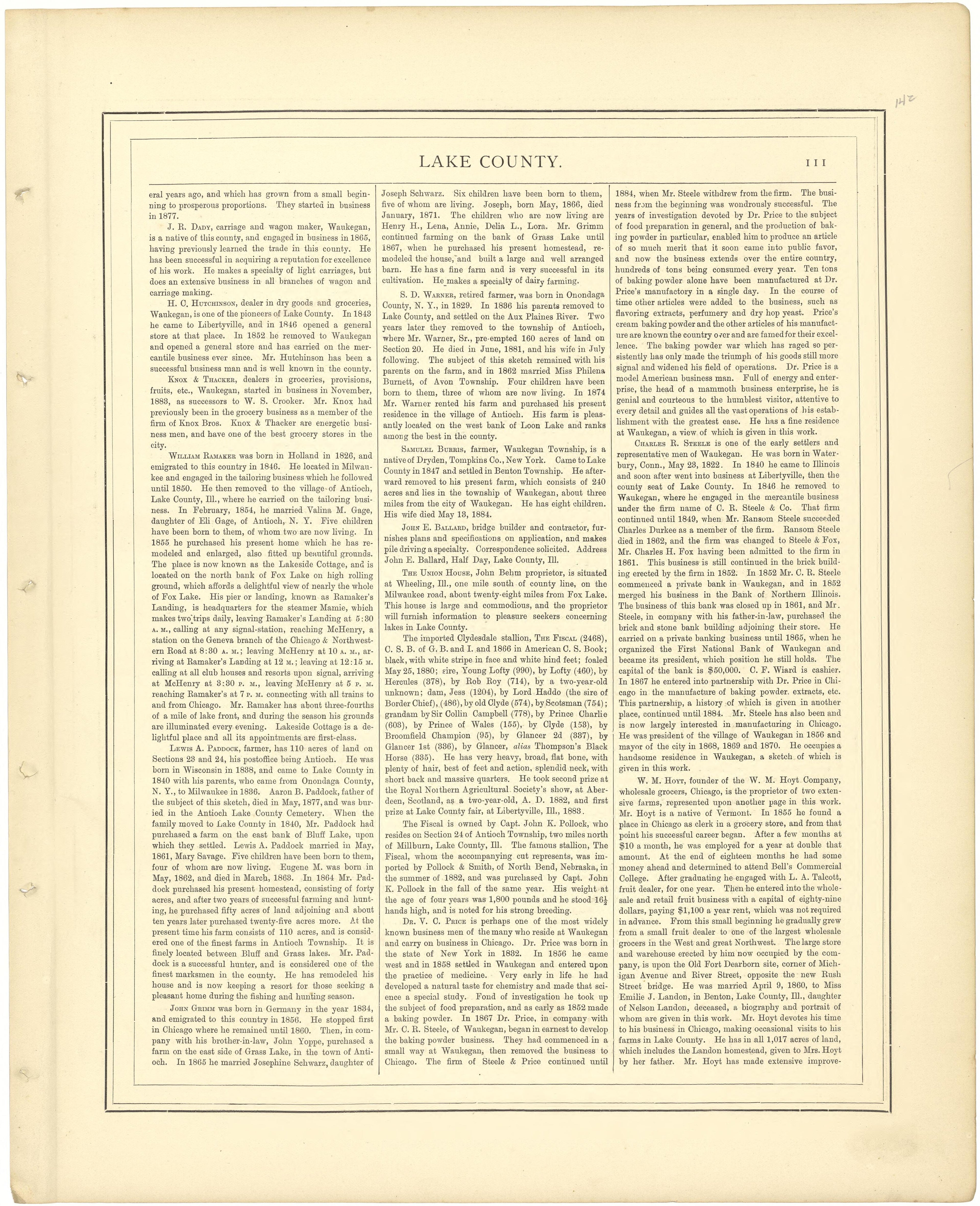 Lake County - Continued from Illustrated Atlas of Lake County, Illinois : Containing Maps of Every Township In the County, With Village and City Plats : Also Maps of Michigan ... Texas, and Washington Territory : Compiled … 1885 by Relic Map Company