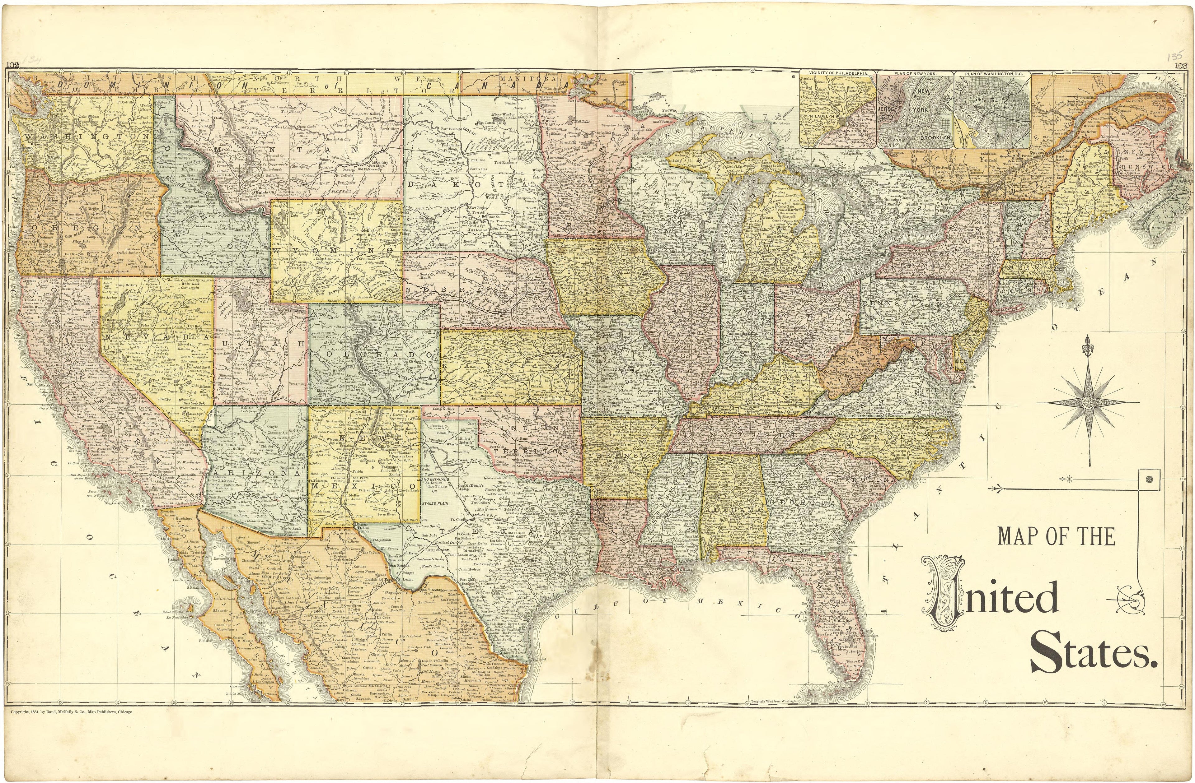 Map of the United States from Illustrated Atlas of Lake County, Illinois : Containing Maps of Every Township In the County, With Village and City Plats : Also Maps of Michigan ... Texas, and Washington Territory : Compiled … 1885 by Relic Map Company