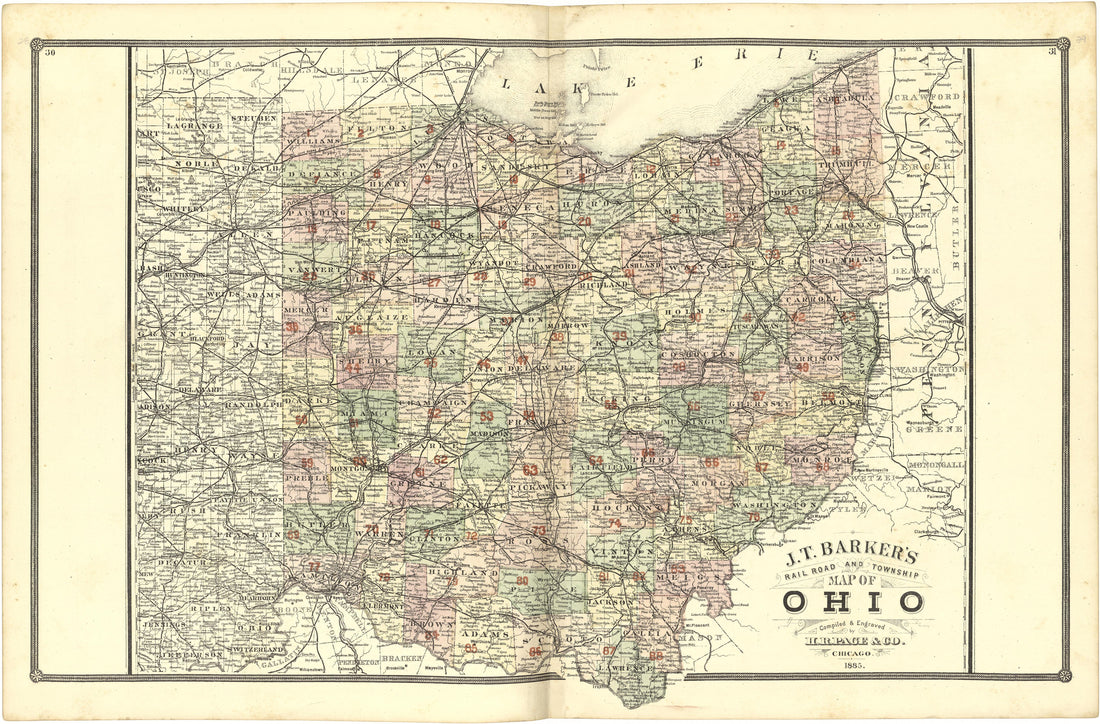 Map of Ohio from Illustrated Atlas of Lake County, Illinois : Containing Maps of Every Township In the County, With Village and City Plats : Also Maps of Michigan ... Texas, and Washington Territory : Compiled … 1885 by Relic Map Company