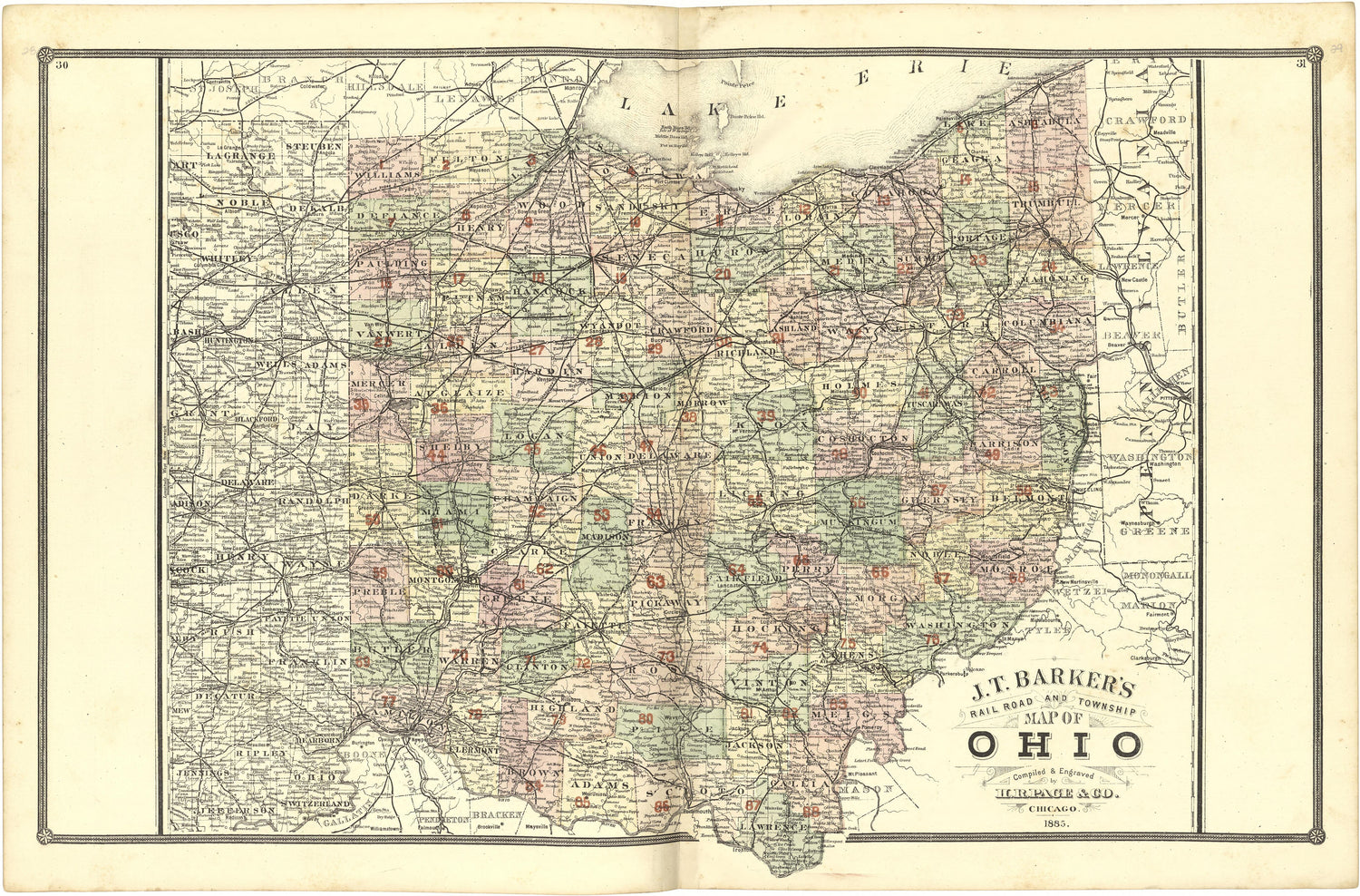 Map of Ohio from Illustrated Atlas of Lake County, Illinois : Containing Maps of Every Township In the County, With Village and City Plats : Also Maps of Michigan ... Texas, and Washington Territory : Compiled … 1885 by Relic Map Company