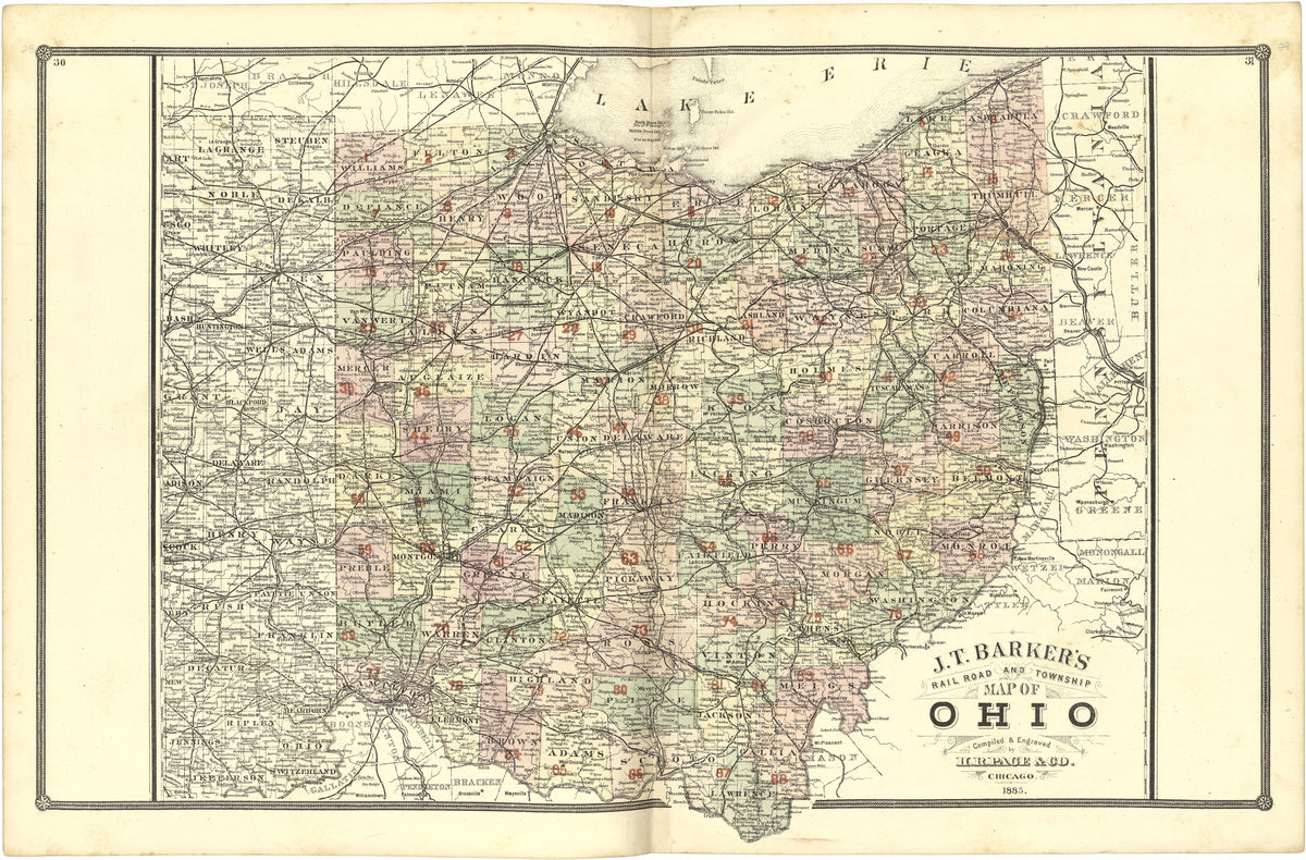 Map of Ohio from Illustrated Atlas of Lake County, Illinois : Containing Maps of Every Township In the County, With Village and City Plats : Also Maps of Michigan ... Texas, and Washington Territory : Compiled … 1885 by Relic Map Company