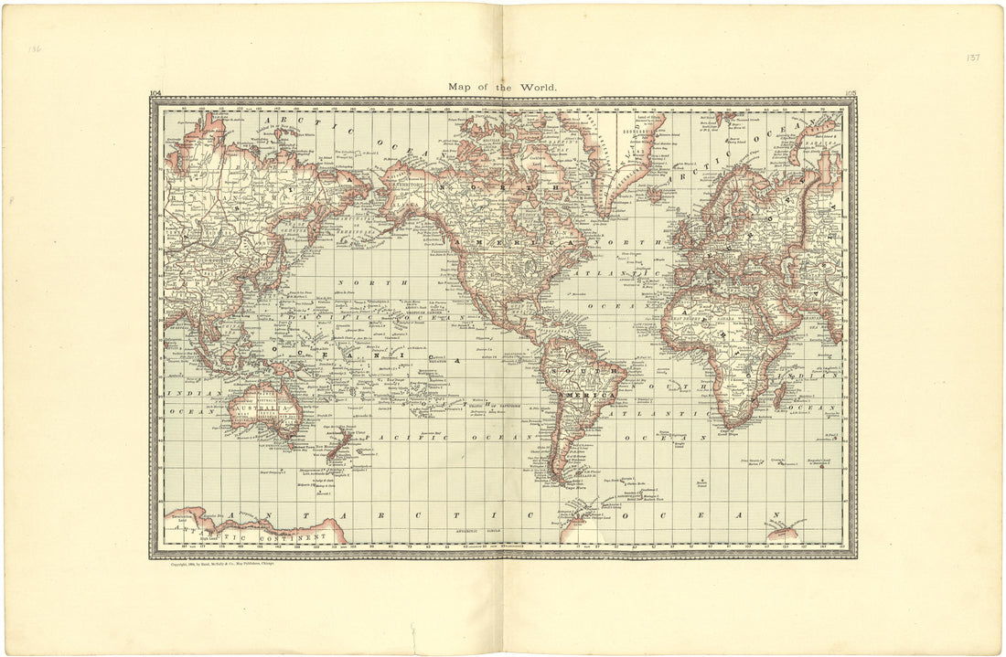 Map of the World from Illustrated Atlas of Lake County, Illinois : Containing Maps of Every Township In the County, With Village and City Plats : Also Maps of Michigan ... Texas, and Washington Territory : Compiled … 1885 by Relic Map Company