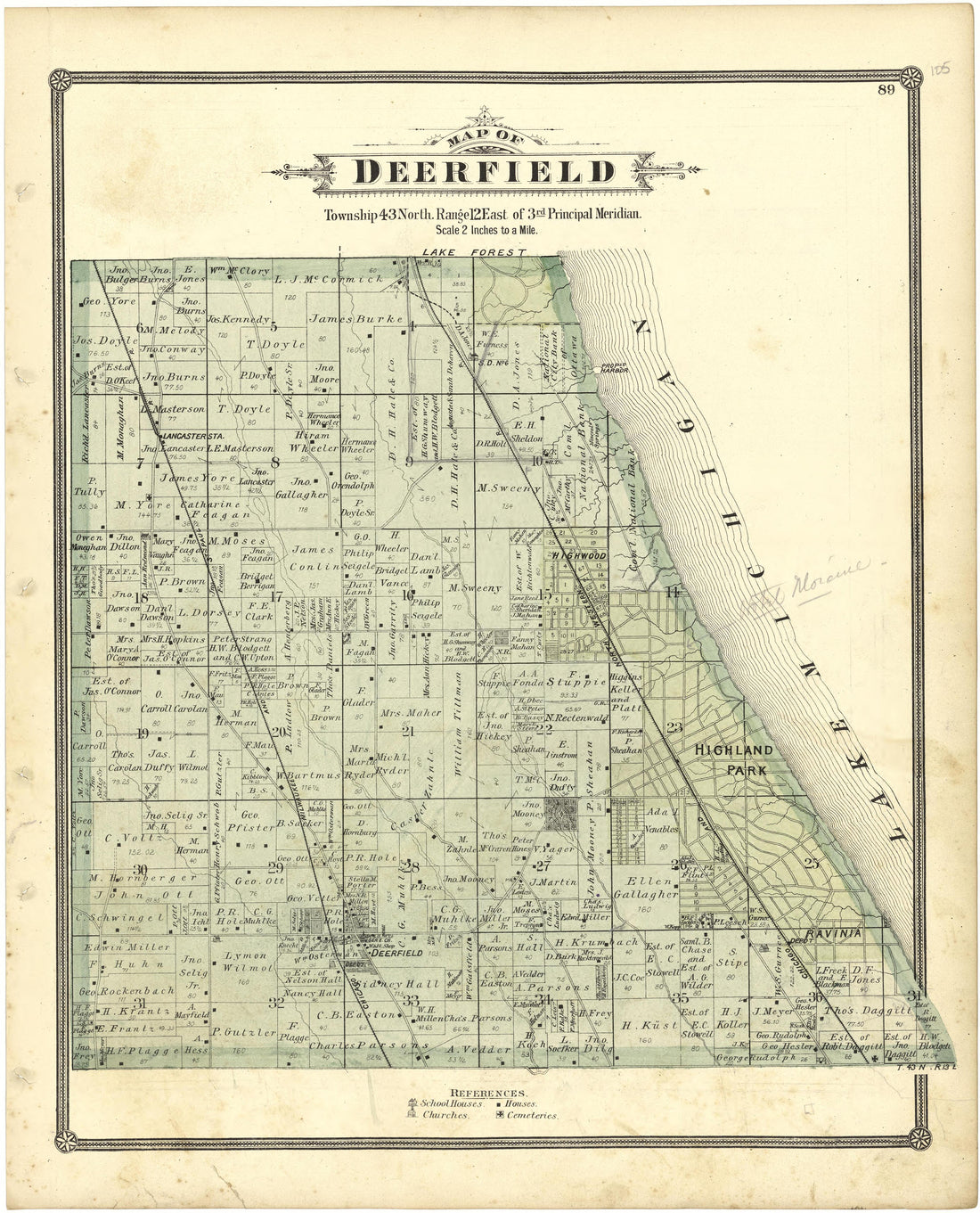 Map of Deerfield from Illustrated Atlas of Lake County, Illinois : Containing Maps of Every Township In the County, With Village and City Plats : Also Maps of Michigan ... Texas, and Washington Territory : Compiled … 1885 by Relic Map Company