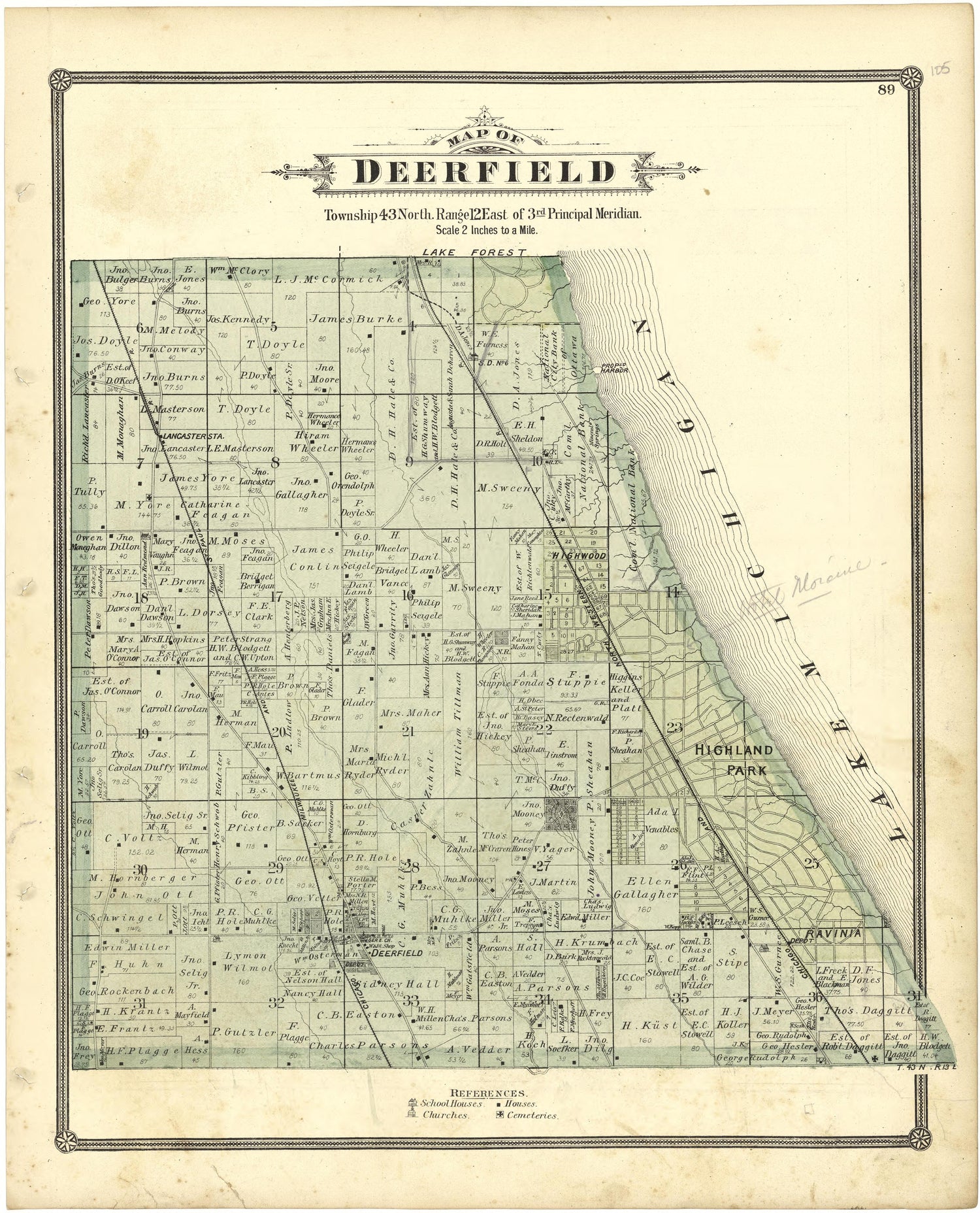 Map of Deerfield from Illustrated Atlas of Lake County, Illinois : Containing Maps of Every Township In the County, With Village and City Plats : Also Maps of Michigan ... Texas, and Washington Territory : Compiled … 1885 by Relic Map Company