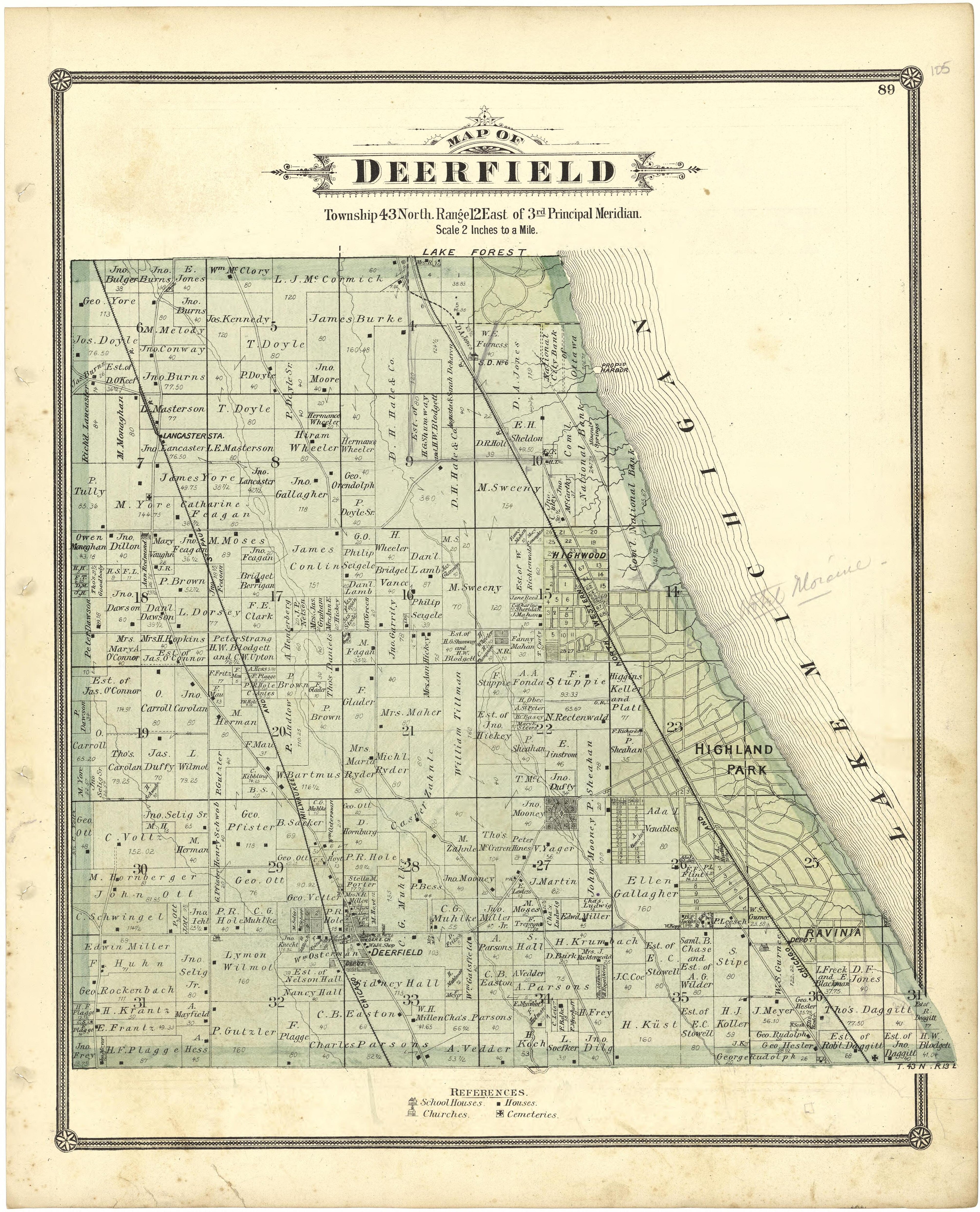 Map of Deerfield from Illustrated Atlas of Lake County, Illinois : Containing Maps of Every Township In the County, With Village and City Plats : Also Maps of Michigan ... Texas, and Washington Territory : Compiled … 1885 by Relic Map Company