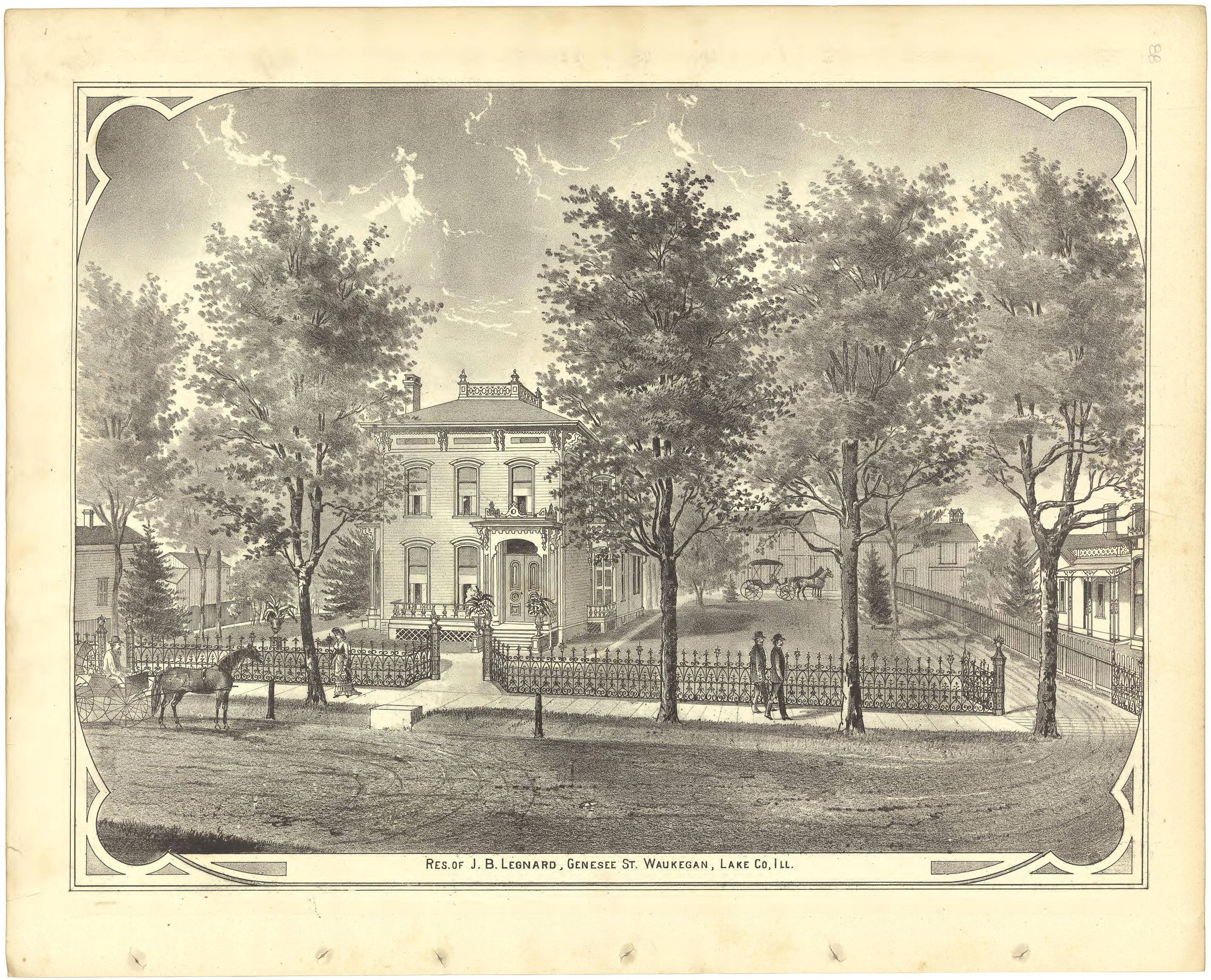 Illustration - Residence from Illustrated Atlas of Lake County, Illinois : Containing Maps of Every Township In the County, With Village and City Plats : Also Maps of Michigan ... Texas, and Washington Territory : Compiled … 1885 by Relic Map Company
