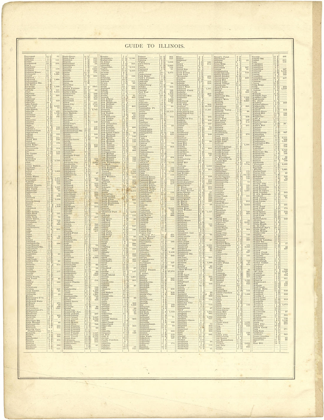 Guide to Illinois from Illustrated Atlas of Lake County, Illinois : Containing Maps of Every Township In the County, With Village and City Plats : Also Maps of Michigan ... Texas, and Washington Territory : Compiled … 1885 by Relic Map Company