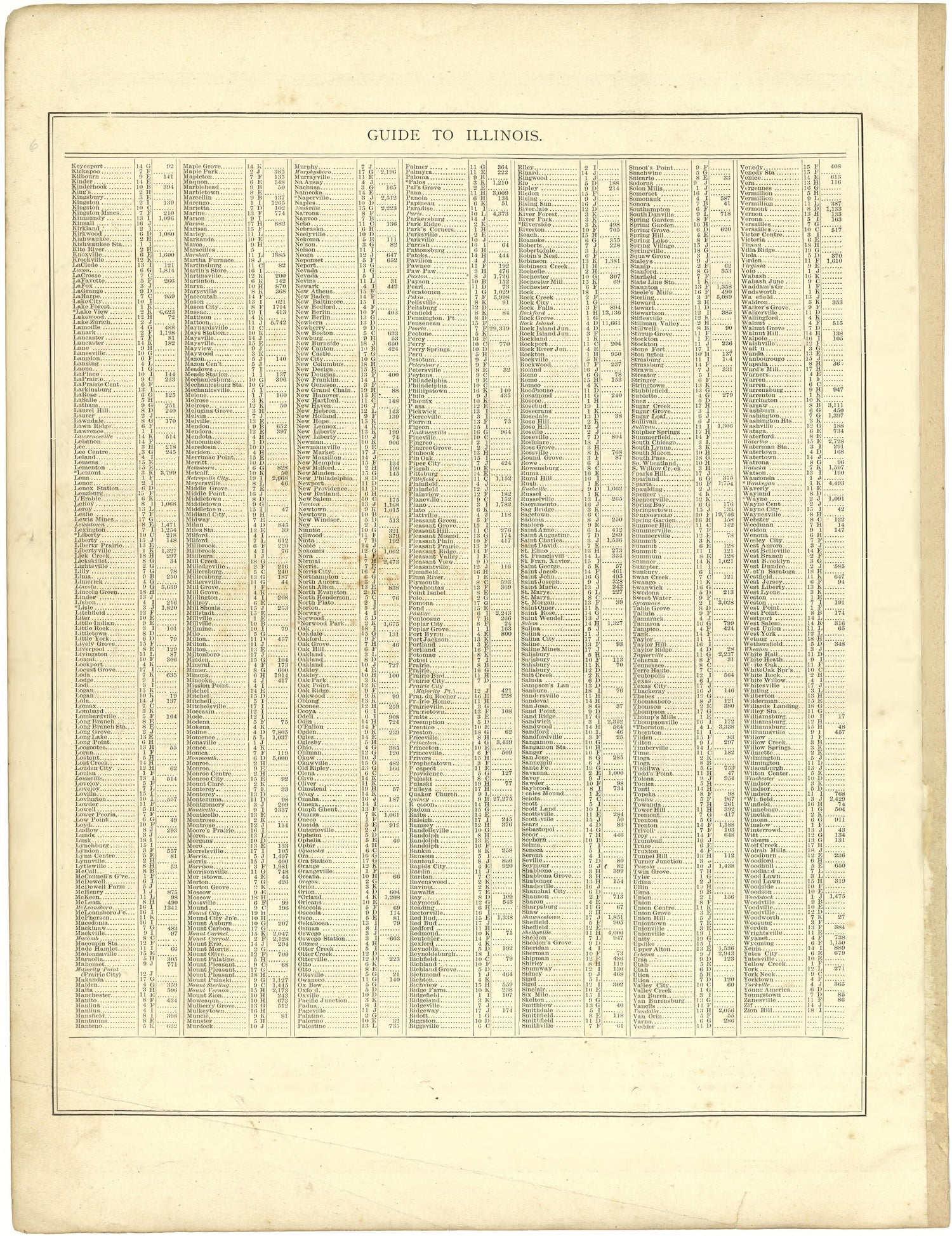 Guide to Illinois from Illustrated Atlas of Lake County, Illinois : Containing Maps of Every Township In the County, With Village and City Plats : Also Maps of Michigan ... Texas, and Washington Territory : Compiled … 1885 by Relic Map Company