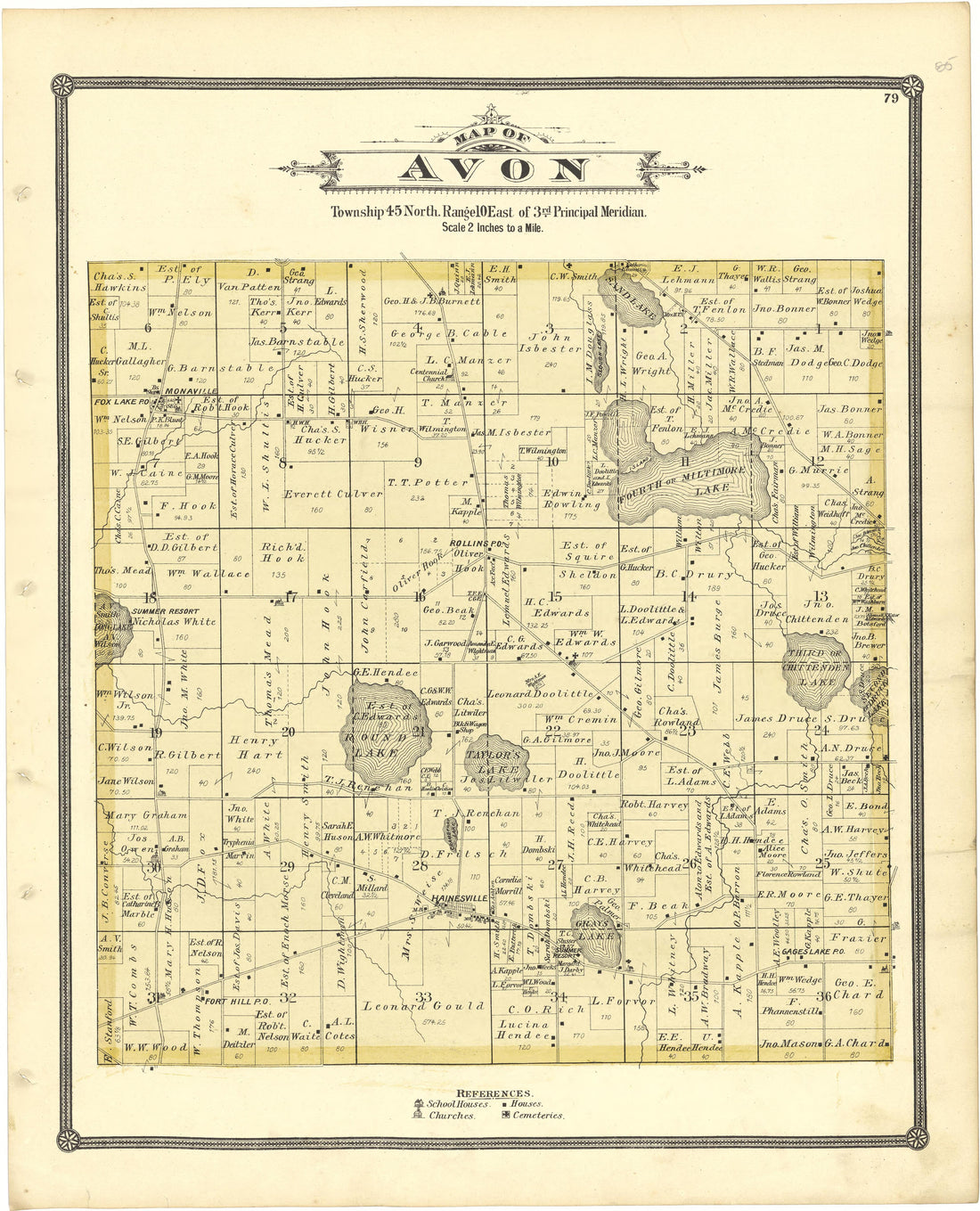 Map of Avon from Illustrated Atlas of Lake County, Illinois : Containing Maps of Every Township In the County, With Village and City Plats : Also Maps of Michigan ... Texas, and Washington Territory : Compiled … 1885 by Relic Map Company