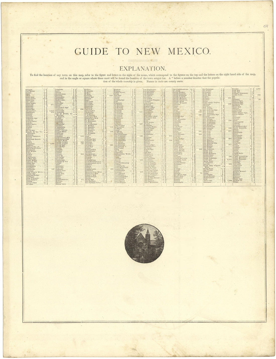 Guide to New Mexico from Illustrated Atlas of Lake County, Illinois : Containing Maps of Every Township In the County, With Village and City Plats : Also Maps of Michigan ... Texas, and Washington Territory : Compiled … 1885 by Relic Map Company