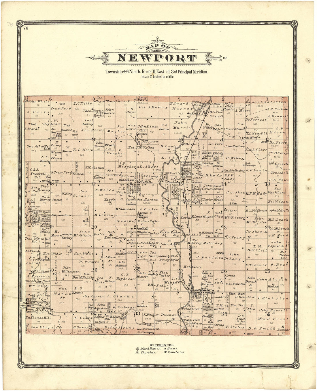 Map of Newton from Illustrated Atlas of Lake County, Illinois : Containing Maps of Every Township In the County, With Village and City Plats : Also Maps of Michigan ... Texas, and Washington Territory : Compiled … 1885 by Relic Map Company