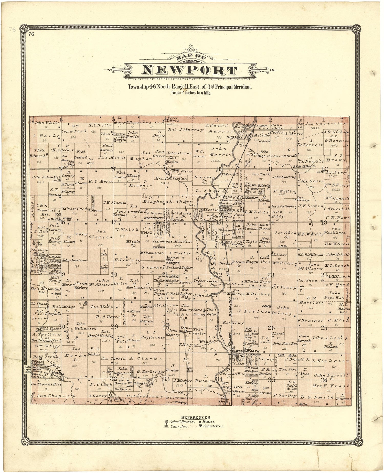 Map of Newton from Illustrated Atlas of Lake County, Illinois : Containing Maps of Every Township In the County, With Village and City Plats : Also Maps of Michigan ... Texas, and Washington Territory : Compiled … 1885 by Relic Map Company