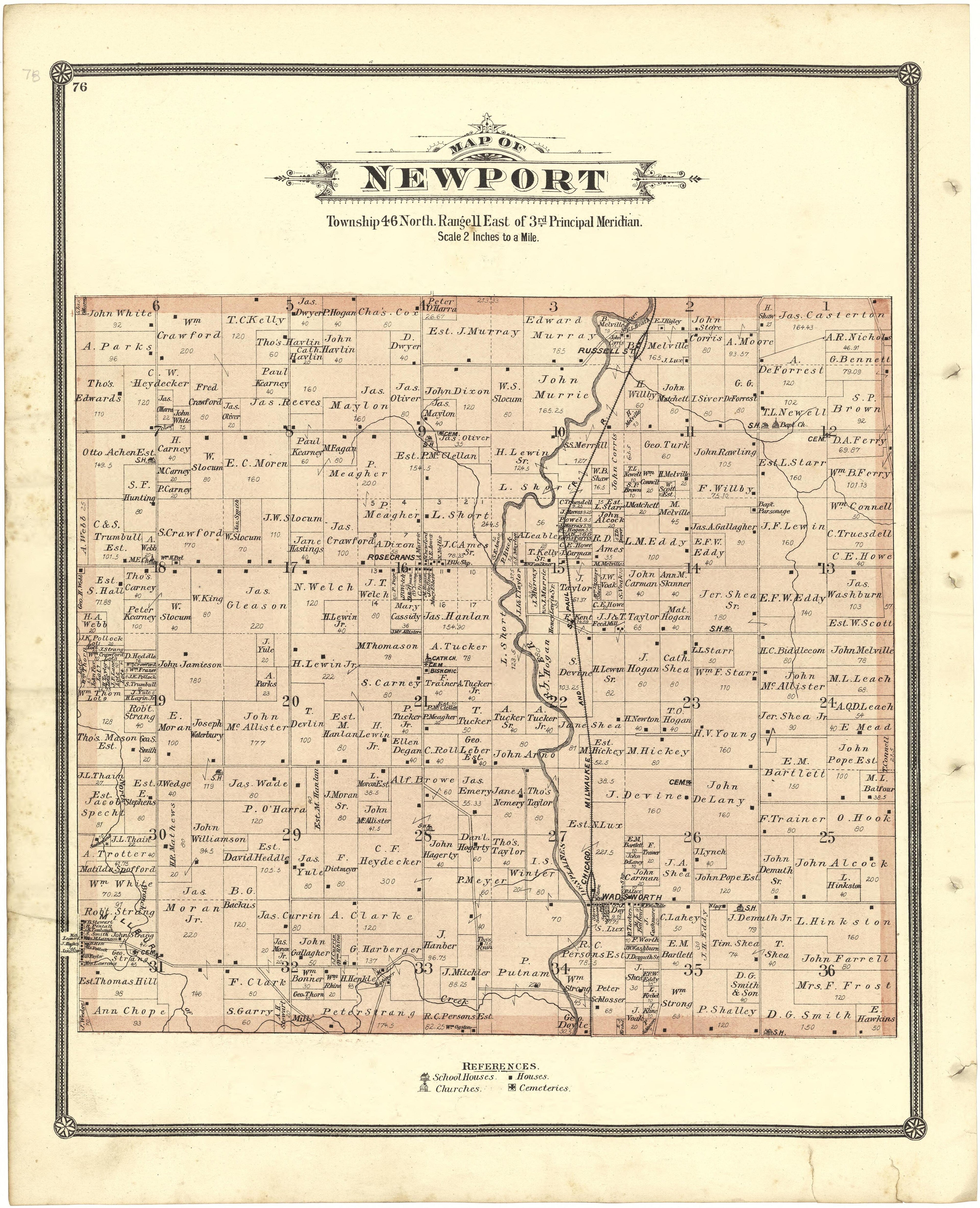 Map of Newton from Illustrated Atlas of Lake County, Illinois : Containing Maps of Every Township In the County, With Village and City Plats : Also Maps of Michigan ... Texas, and Washington Territory : Compiled … 1885 by Relic Map Company