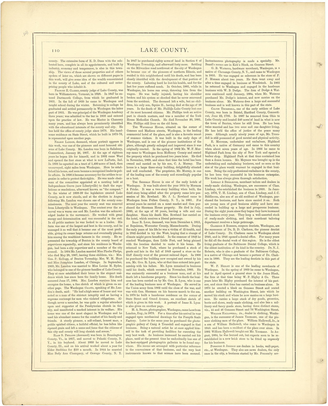 Lake County - Continued from Illustrated Atlas of Lake County, Illinois : Containing Maps of Every Township In the County, With Village and City Plats : Also Maps of Michigan ... Texas, and Washington Territory : Compiled … 1885 by Relic Map Company