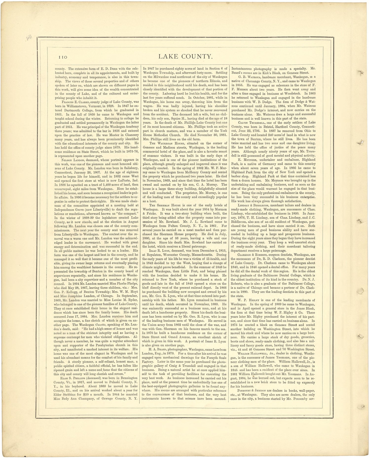 Lake County - Continued from Illustrated Atlas of Lake County, Illinois : Containing Maps of Every Township In the County, With Village and City Plats : Also Maps of Michigan ... Texas, and Washington Territory : Compiled … 1885 by Relic Map Company
