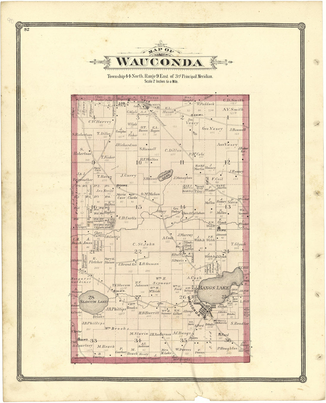 Map of Wauconda from Illustrated Atlas of Lake County, Illinois : Containing Maps of Every Township In the County, With Village and City Plats : Also Maps of Michigan ... Texas, and Washington Territory : Compiled … 1885 by Relic Map Company