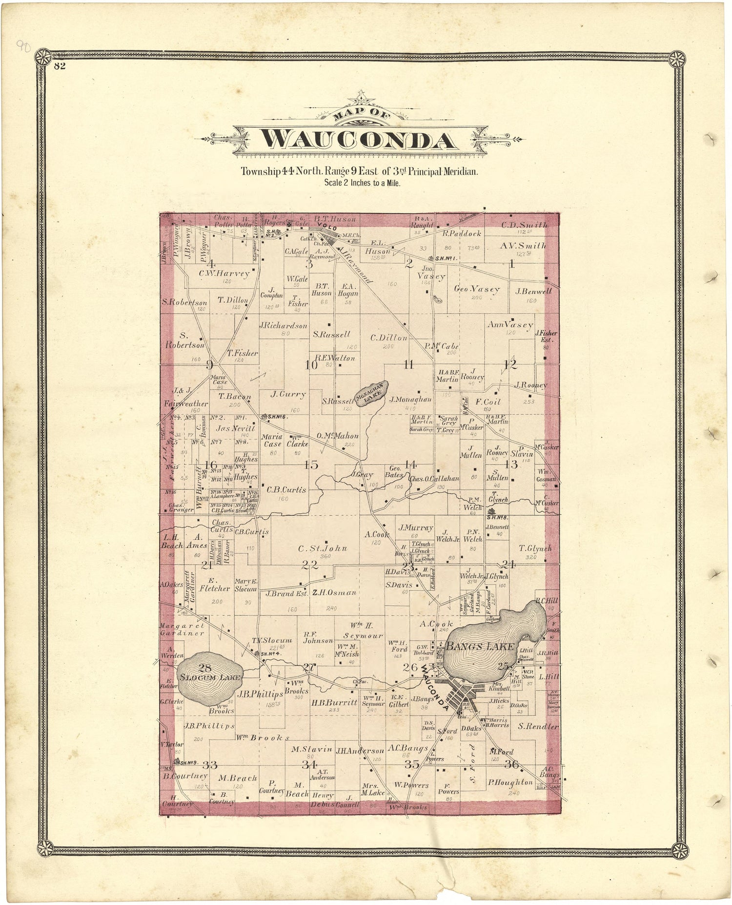 Map of Wauconda from Illustrated Atlas of Lake County, Illinois : Containing Maps of Every Township In the County, With Village and City Plats : Also Maps of Michigan ... Texas, and Washington Territory : Compiled … 1885 by Relic Map Company
